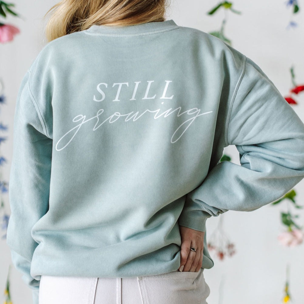 Embroidered/Printed PIGMENT Crewneck (pf&b) - Flowers / Still Growing