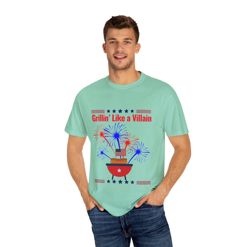 Grillin' Like a Villain Unisex T-Shirt | Patriotic BBQ Tee with Eagle Design