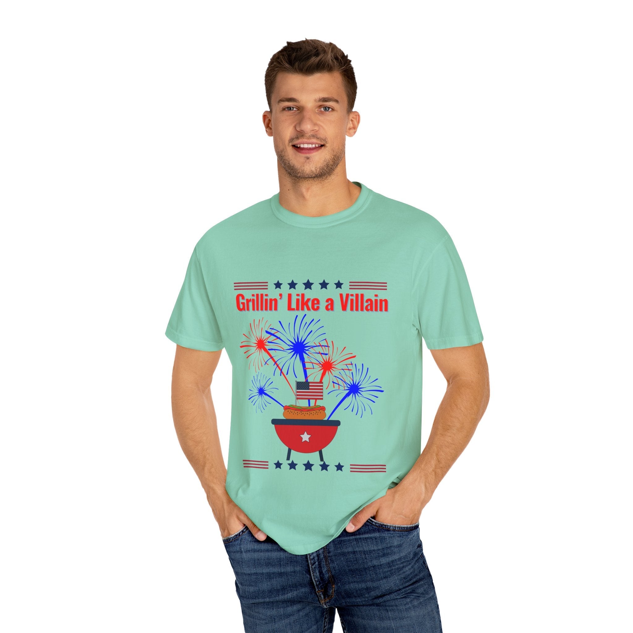 Grillin' Like a Villain Unisex T-Shirt | Patriotic BBQ Tee with Eagle Design