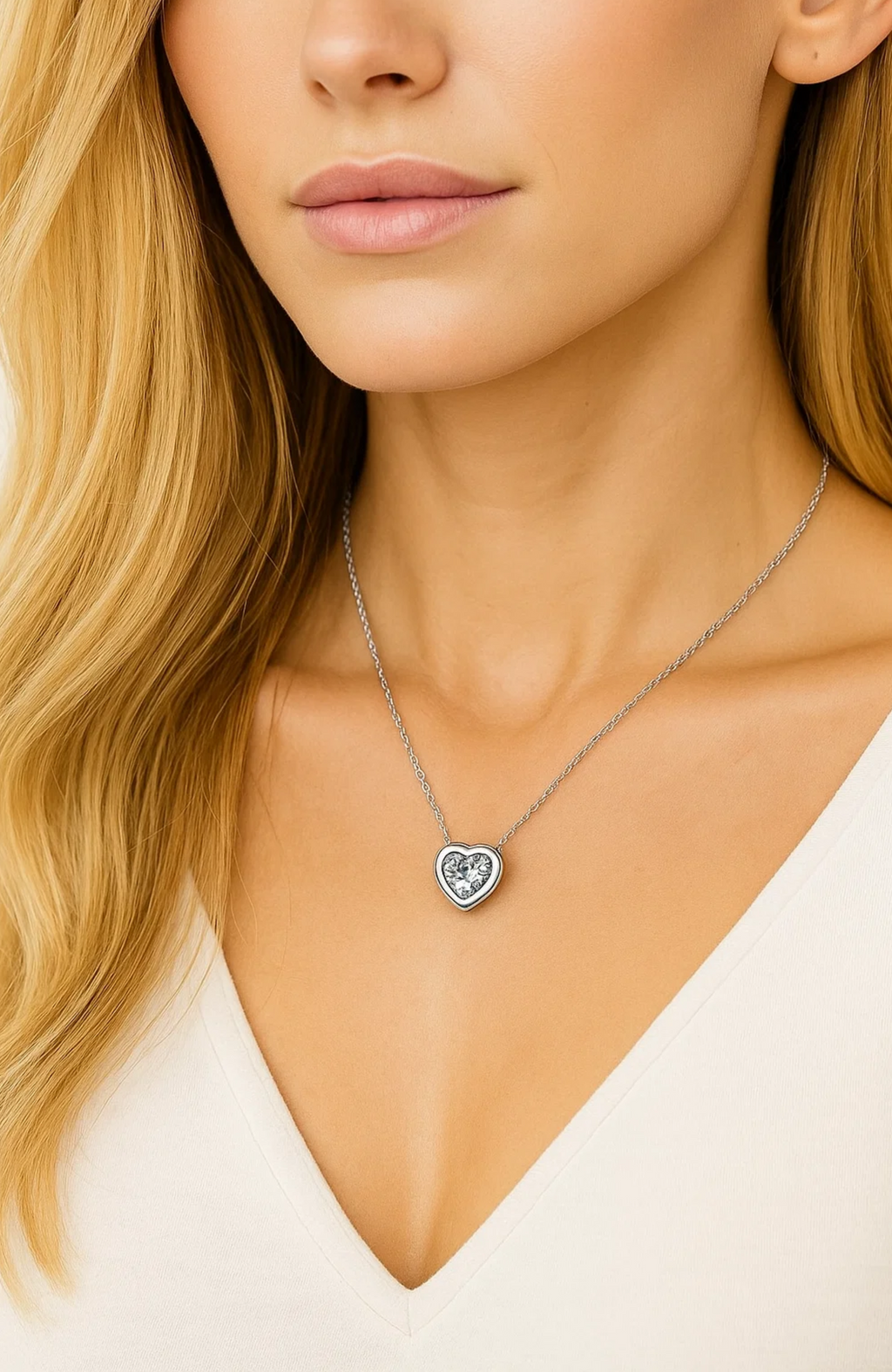 Heart Necklace Cubic Zirconia Crystal