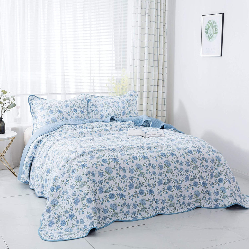 Kasentex 100% Cotton Summer Ultra Soft Floral Design 3 Piece Reversible Bedding Set, Room Decor, Graduation Gifts