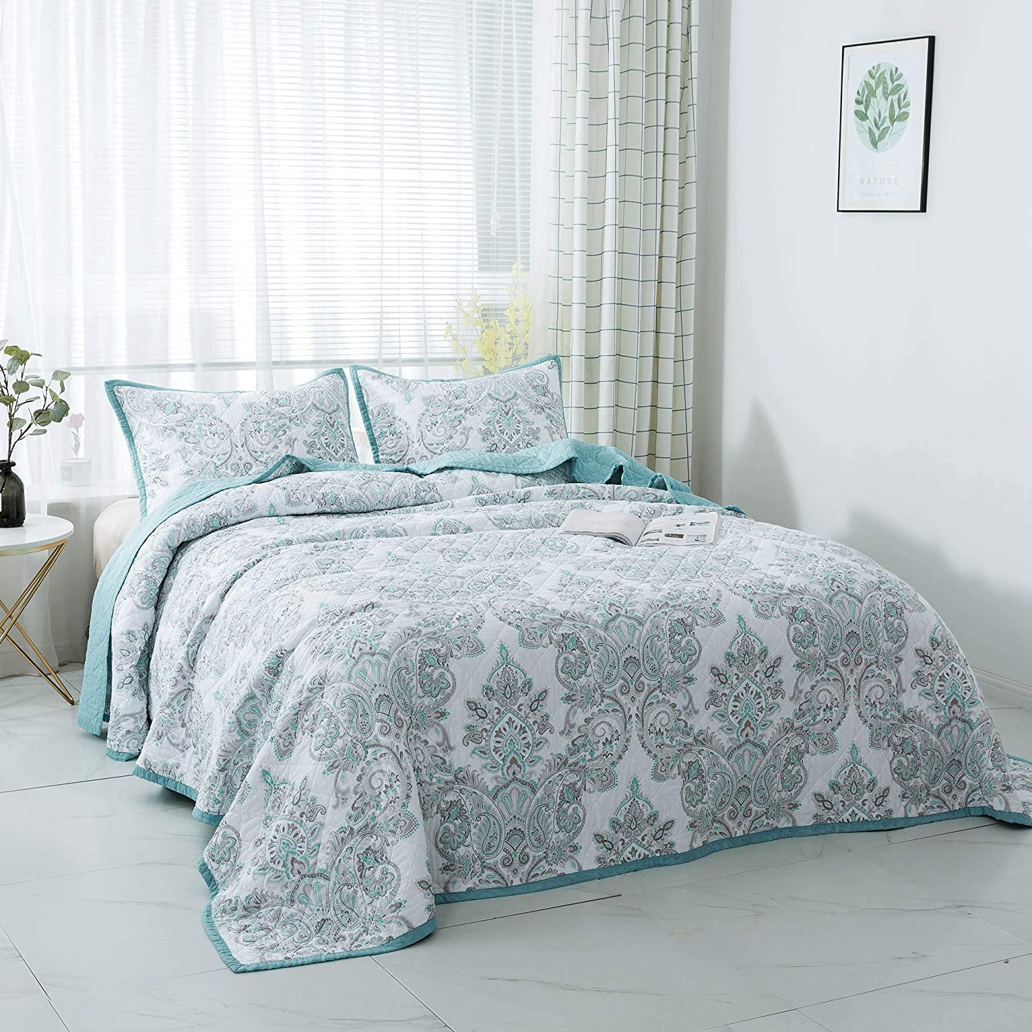 Kasentex 100% Cotton Summer Ultra Soft Floral Design 3 Piece Reversible Bedding Set, Room Decor, Graduation Gifts