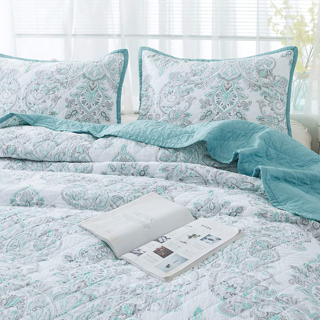Kasentex 100% Cotton Summer Ultra Soft Floral Design 3 Piece Reversible Bedding Set, Room Decor, Graduation Gifts