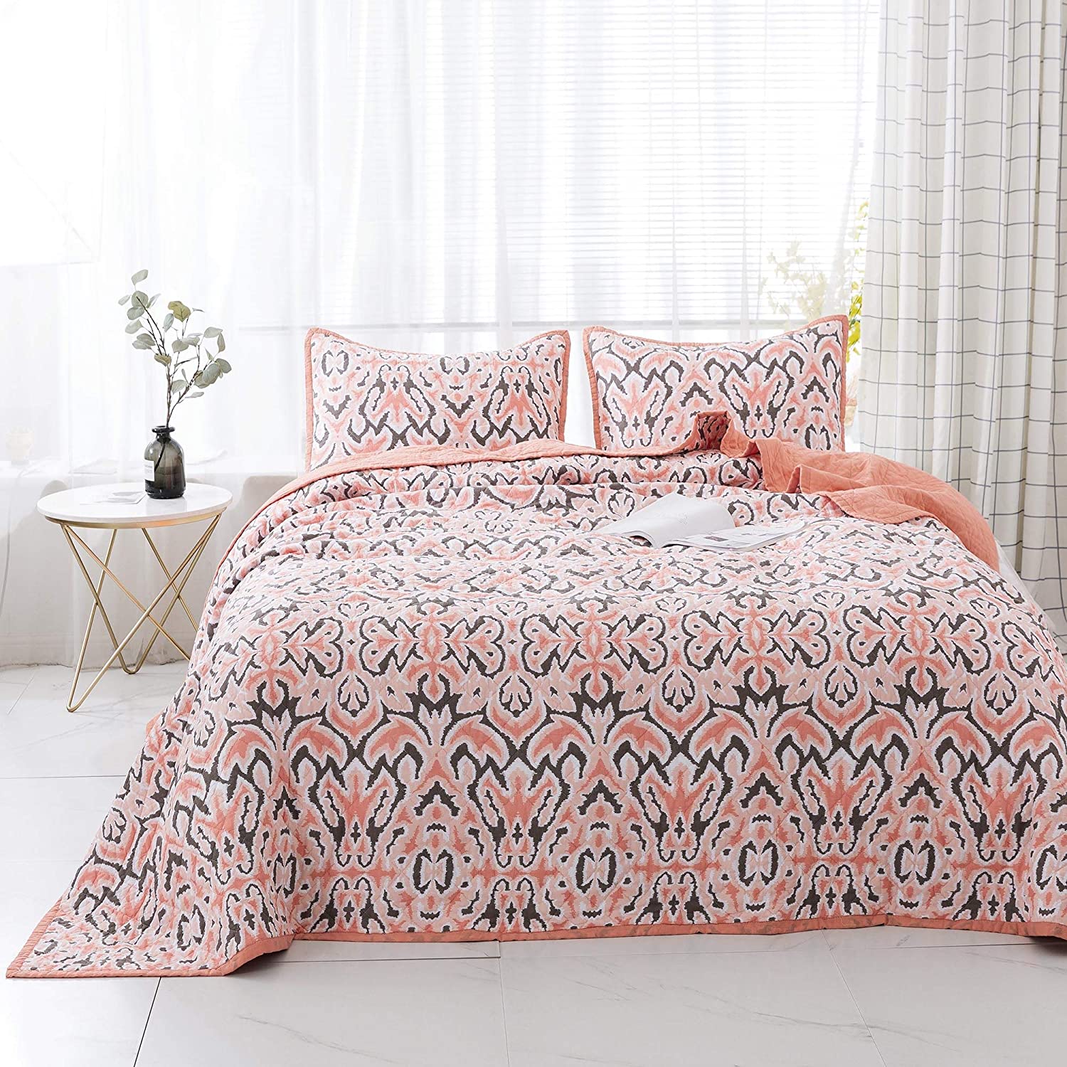 Kasentex 100% Cotton Summer Ultra Soft Floral Design 3 Piece Reversible Bedding Set, Room Decor, Graduation Gifts