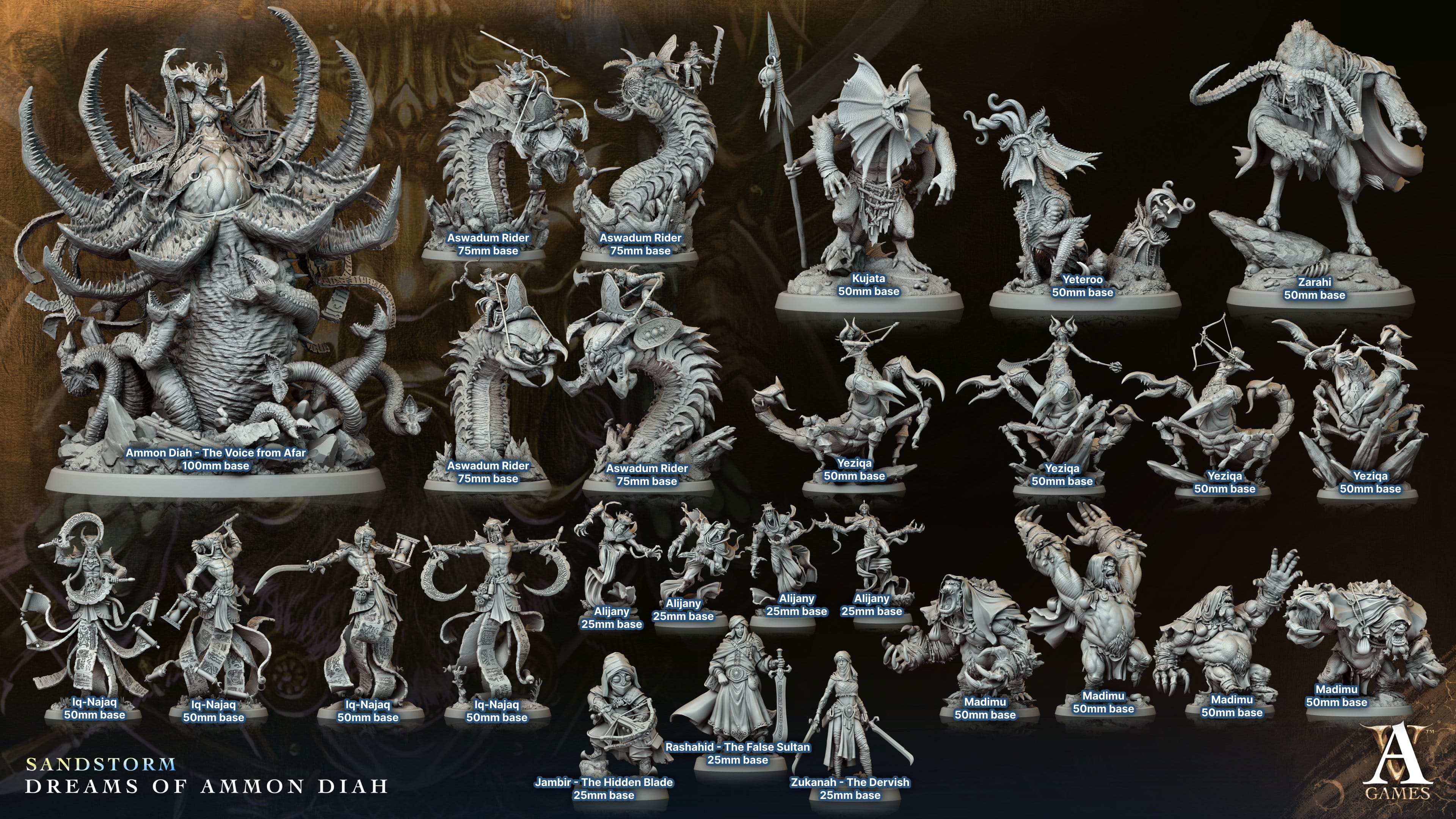 3D Printed Archvillain Games Aswadum Riders Sandstorm Dreams of Ammon Diah 28 32mm D&D