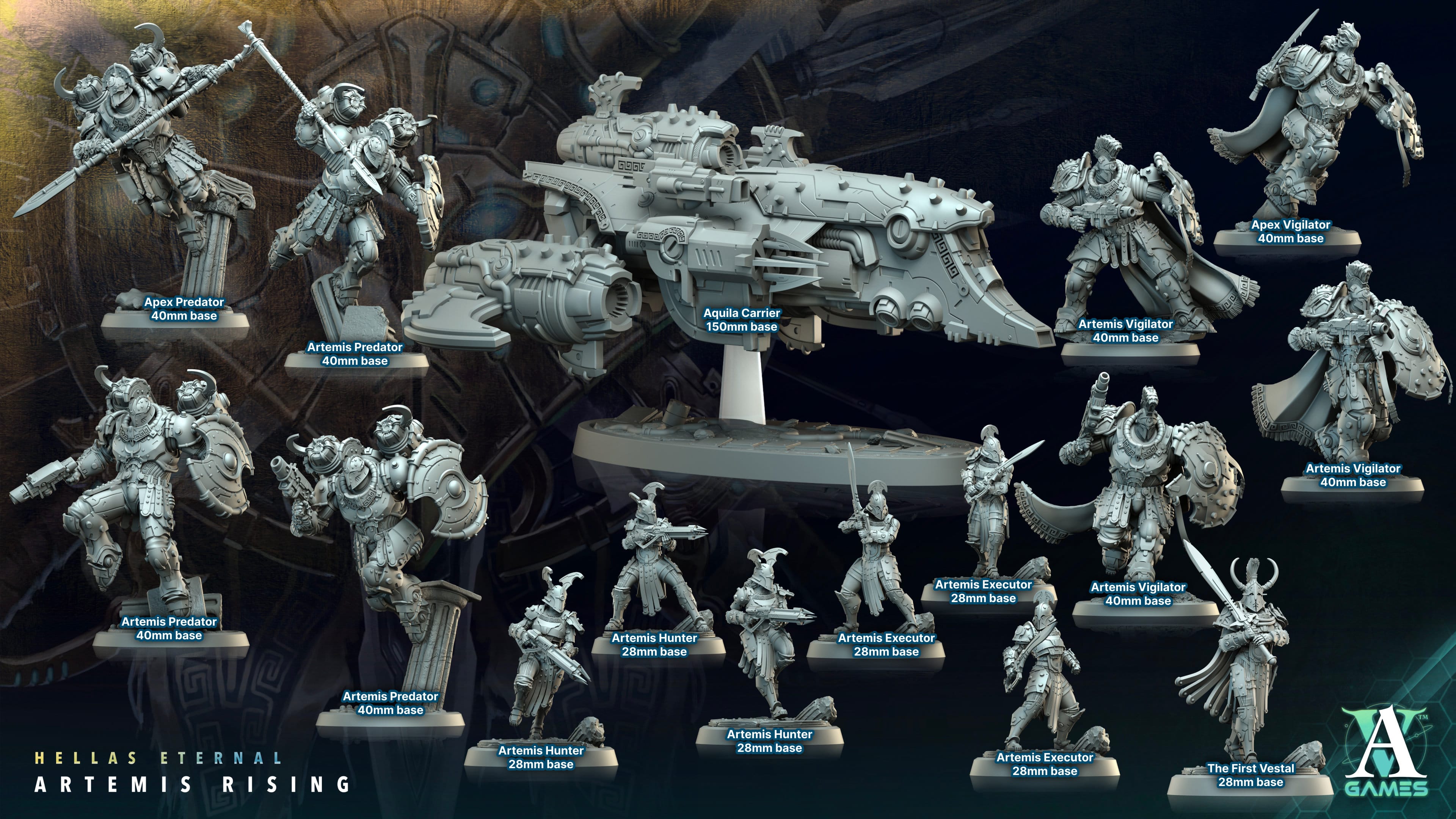 3D Printed Archvillain Games The First Vestal Artemis Hunters Executors Hellas Eternal Artemis Rising 28 32mm D&D
