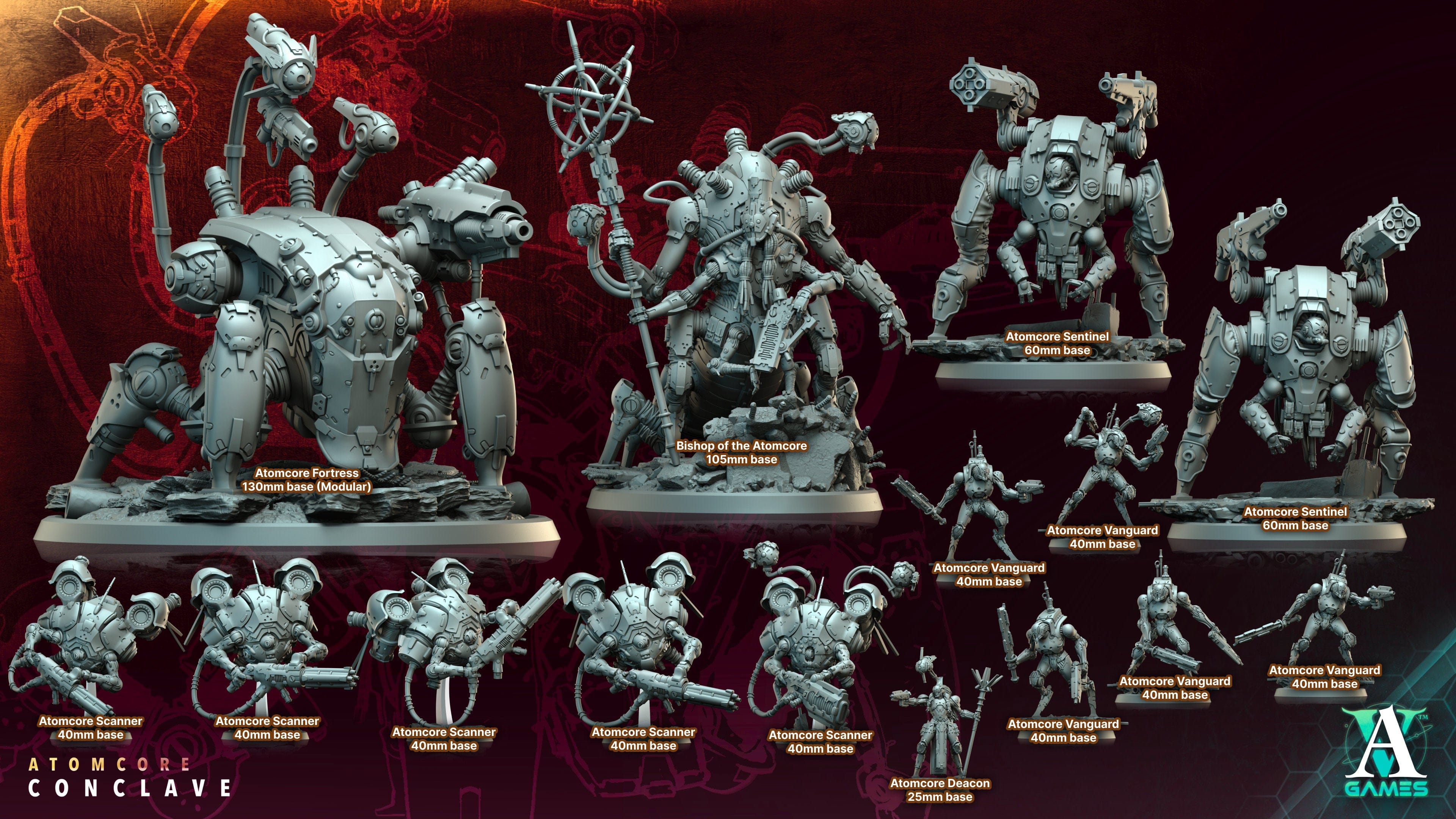 3D Printed Archvillain Games Atomcore Sentinel Atomcore - Conclave 28 32mm D&D