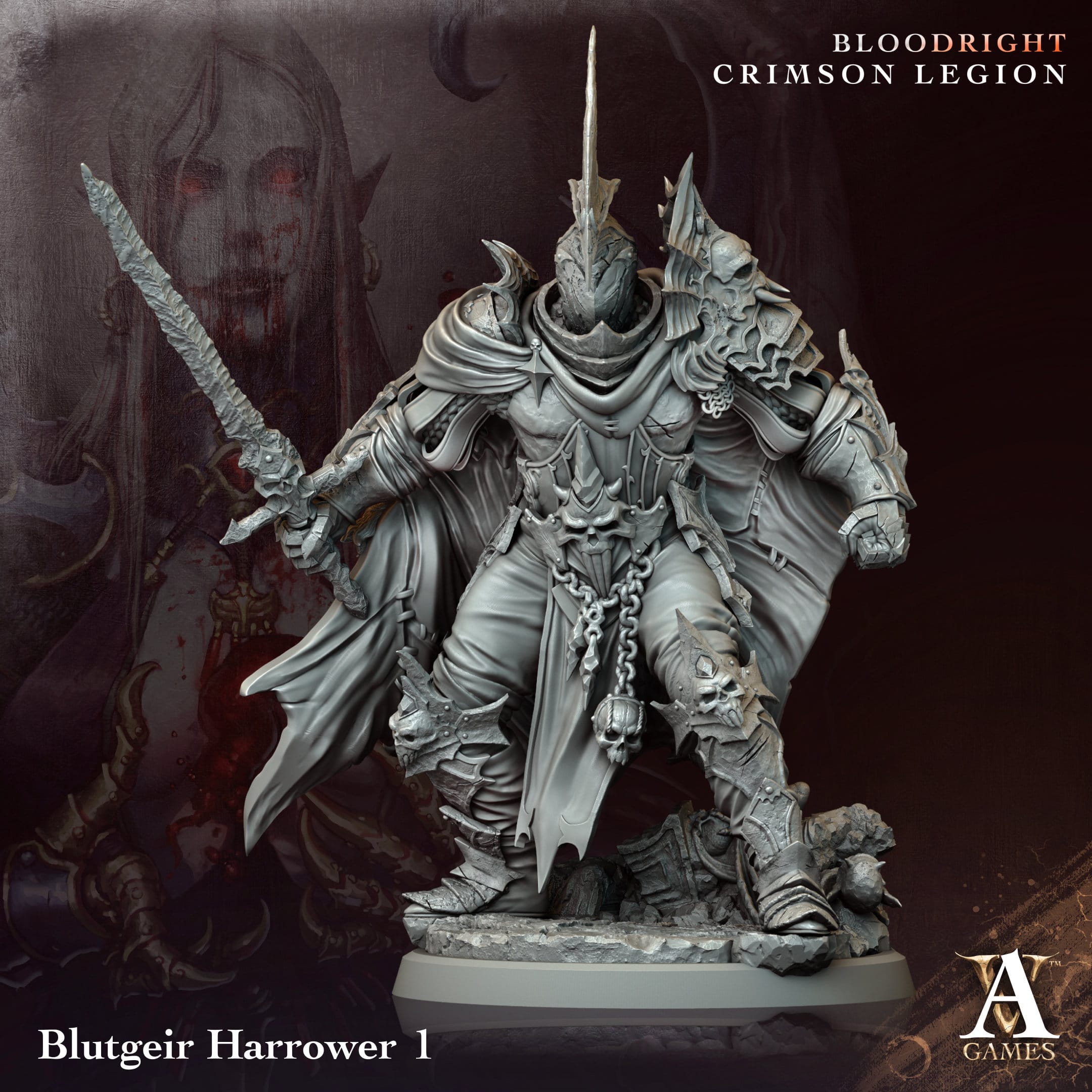 3D Printed Archvillain Games Blutgeir Harrower Bloodright - Crimson Legion 28 32mm D&D
