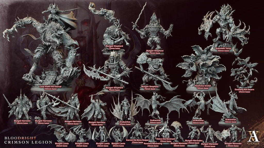 3D Printed Archvillain Games Blutgeir Lamia Bloodright - Crimson Legion 28 32mm D&D