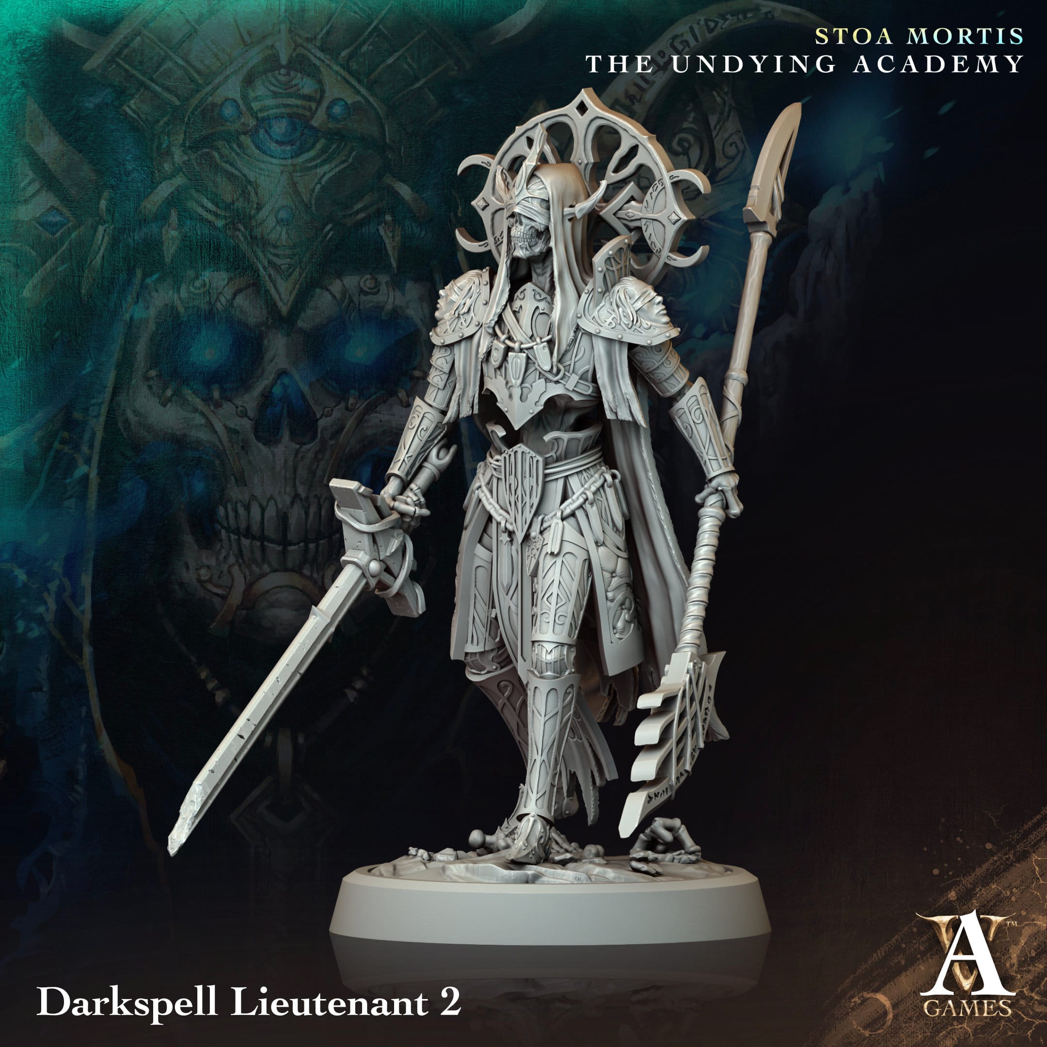 3D Printed Archvillain Games Darkspell Lieutenant Stoa Mortis The Undying Academy