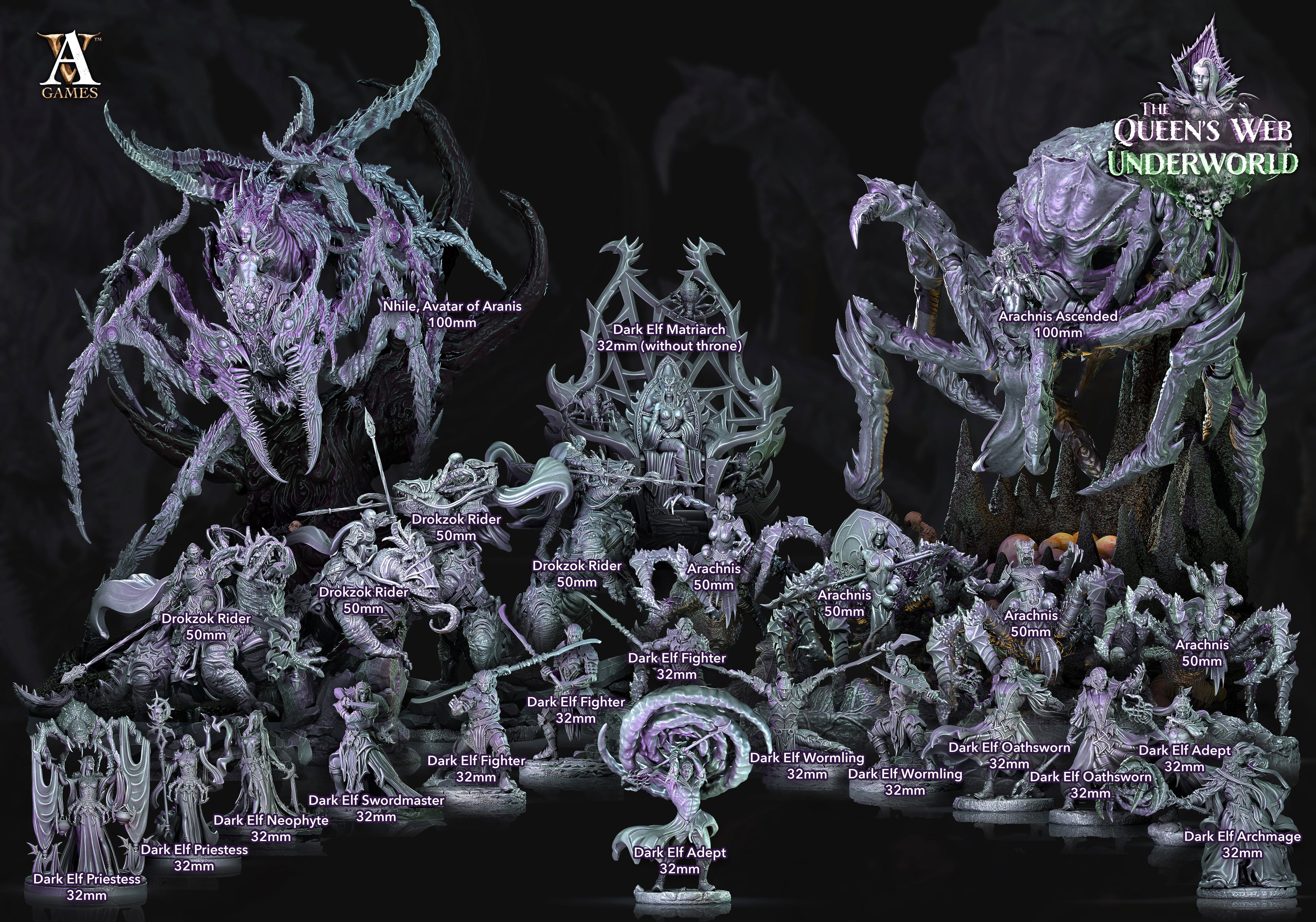 3D Printed Archvillain Games Drokzok Riders The Queen's Web Underworld 28 32mm D&D