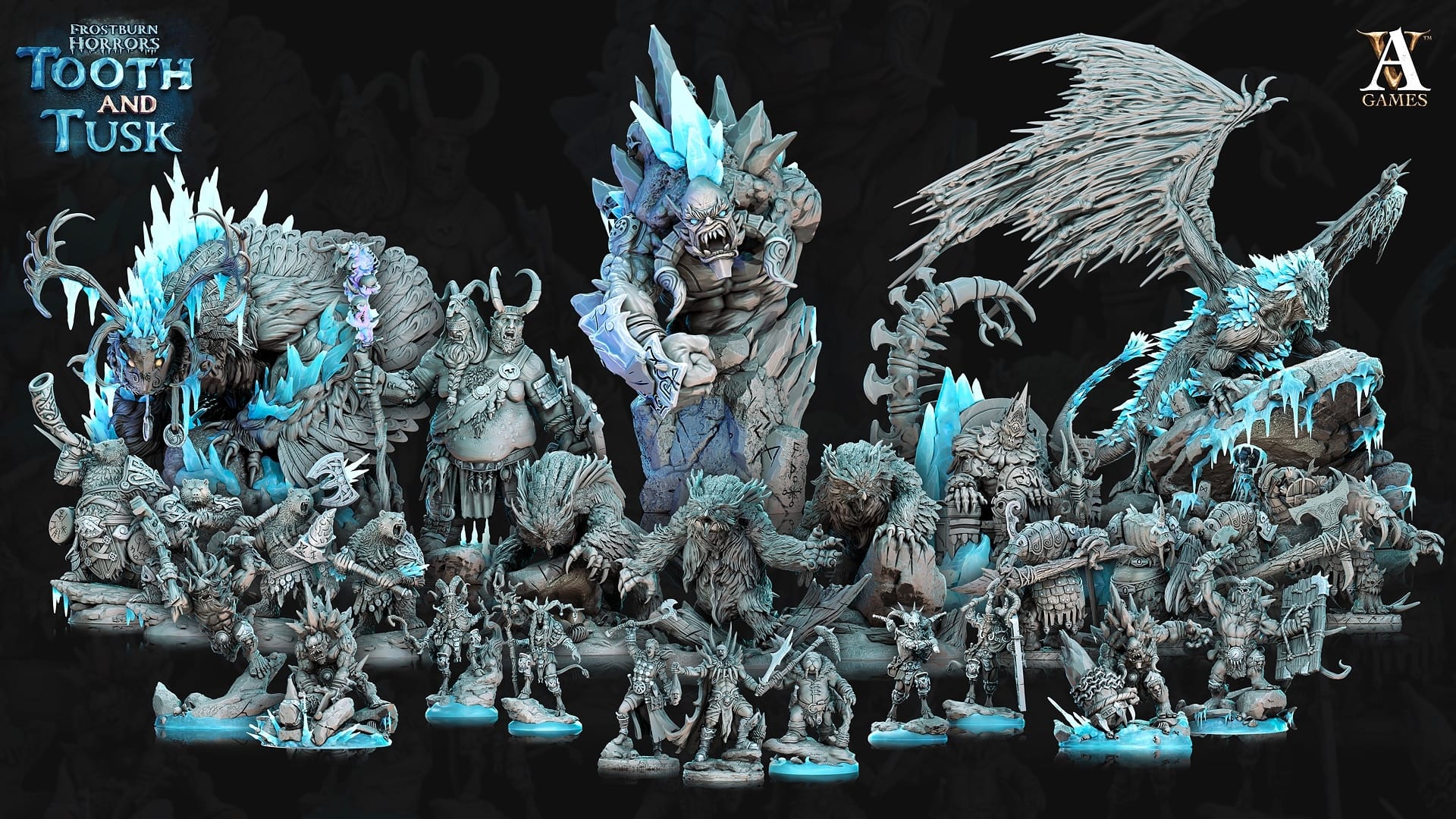 3D Printed Archvillain Games Frostburn Horrors Tooth and Tusk - Ice Trolls 28mm 32mm D&D