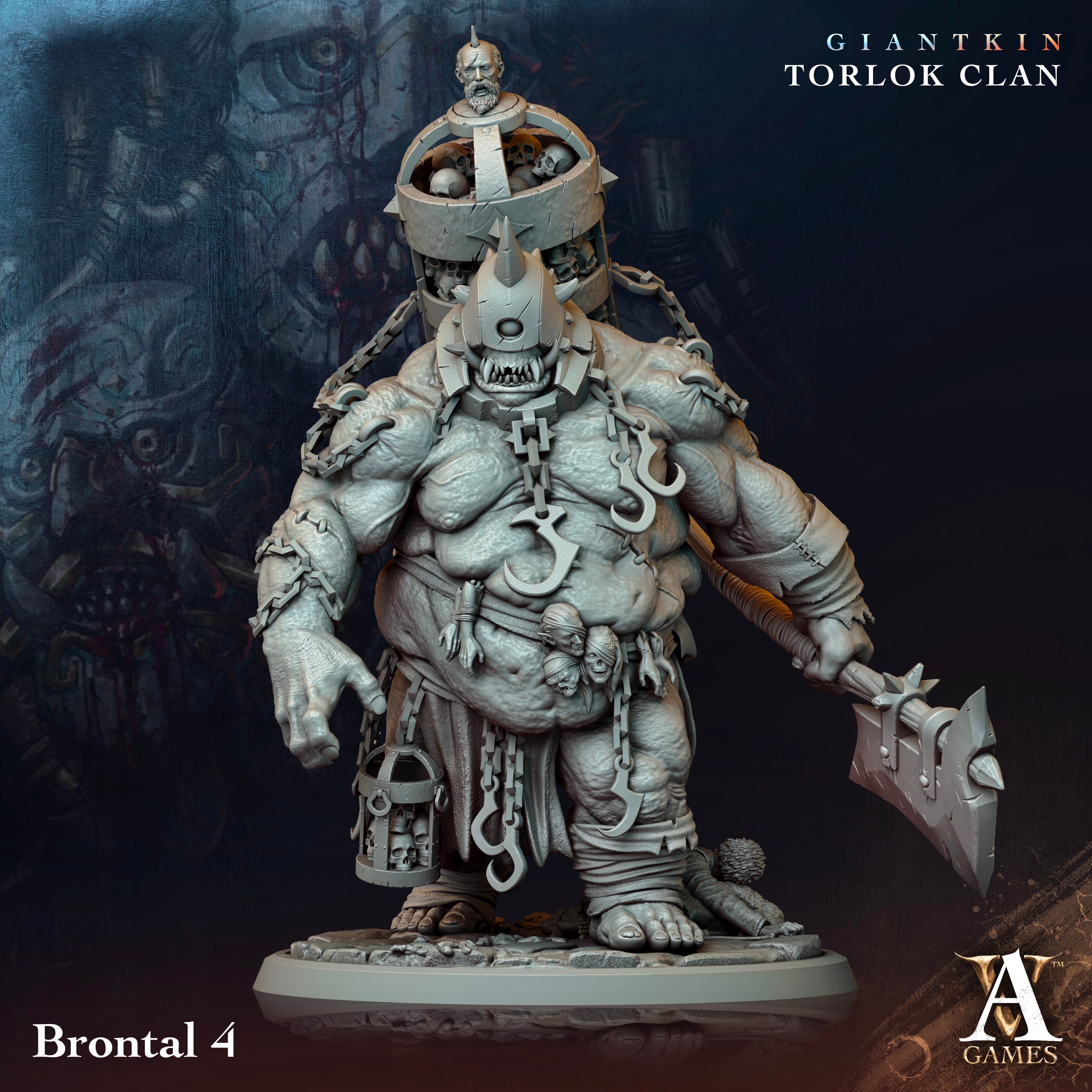 3D Printed Archvillain Games Giantkin - Torlok Clan Brontal 28 32mm D&D