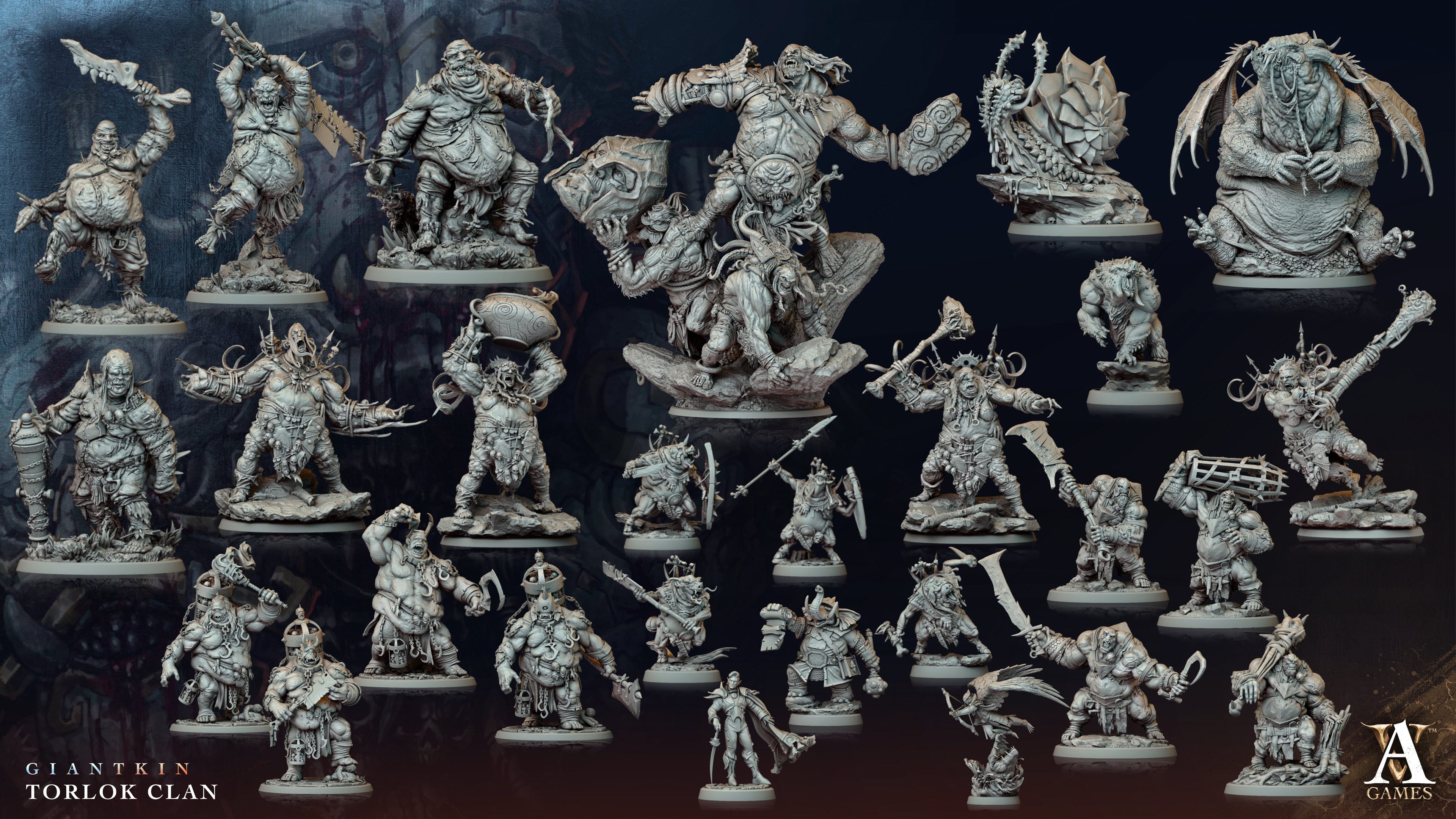 3D Printed Archvillain Games Giantkin - Torlok Clan Brontal 28 32mm D&D