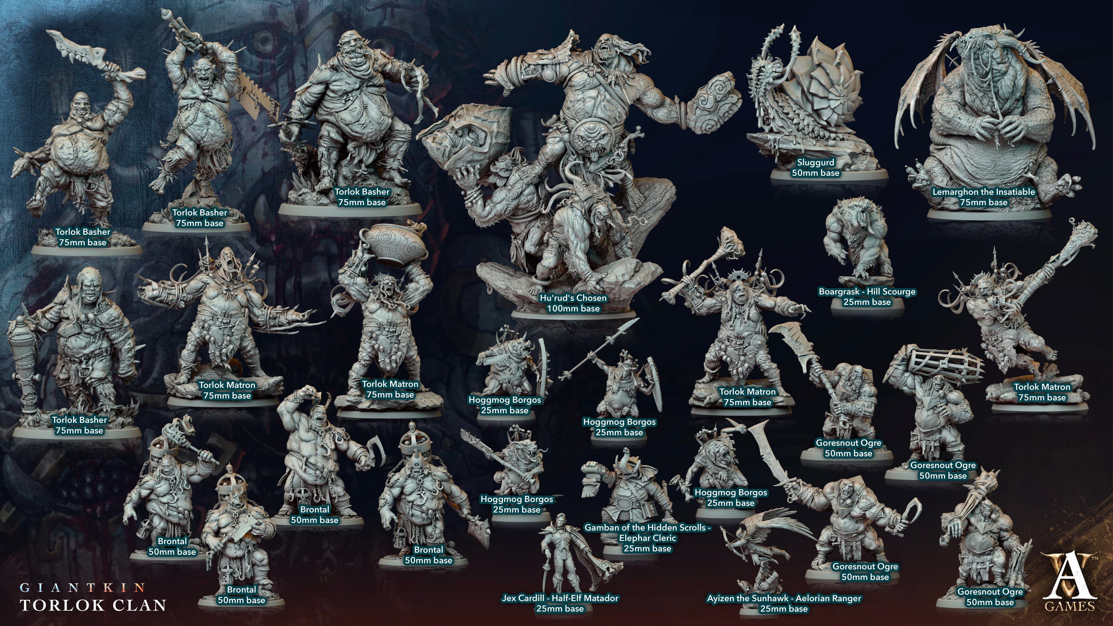 3D Printed Archvillain Games Giantkin - Torlok Clan Brontal 28 32mm D&D