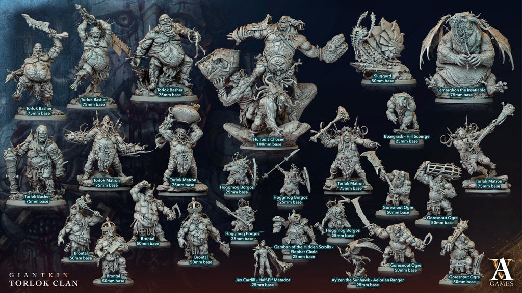 3D Printed Archvillain Games Giantkin - Torlok Clan Goresnout Ogre 28 32mm D&D