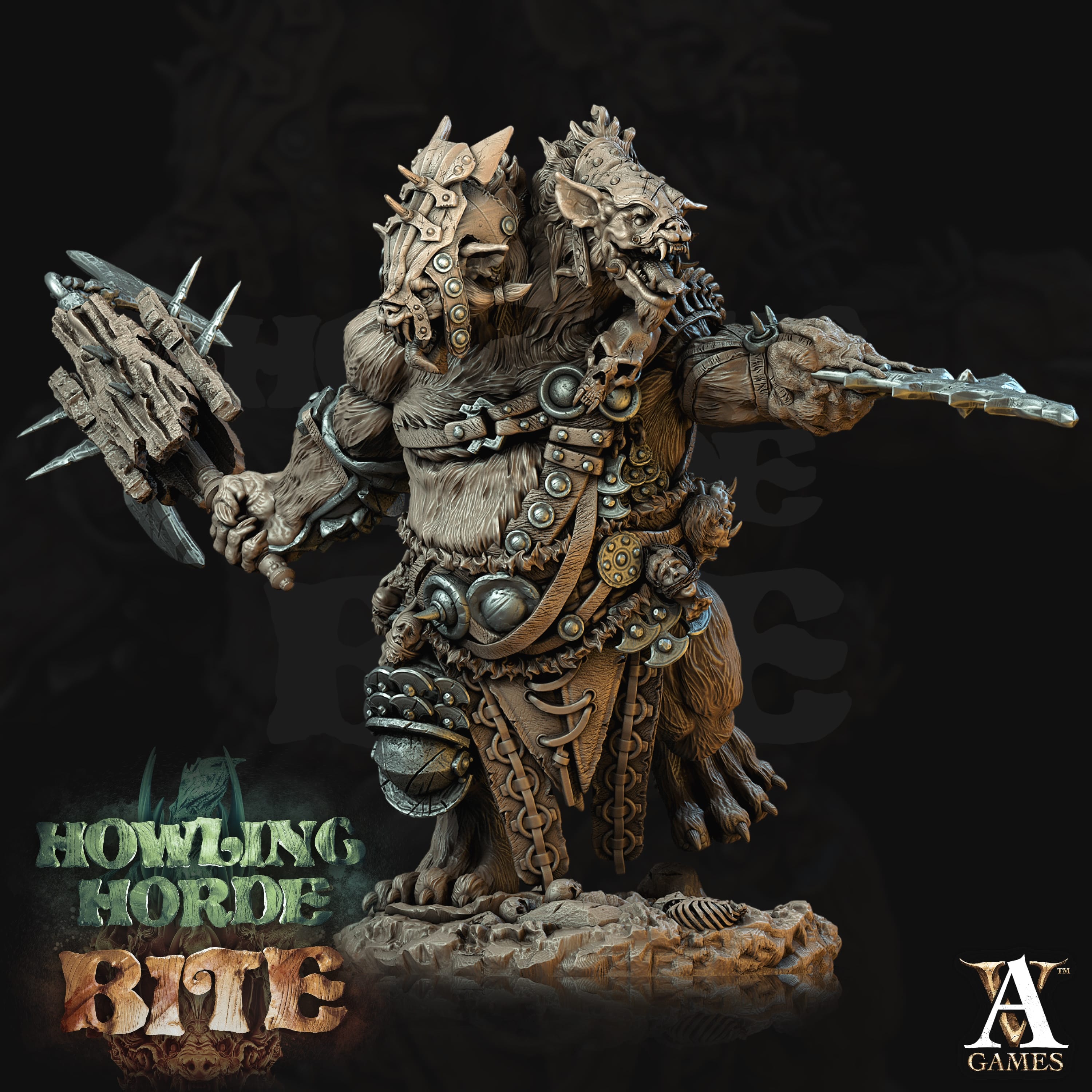 3D Printed Archvillain Games Gnoll Ettin Howling Horde 28 32mm D&D