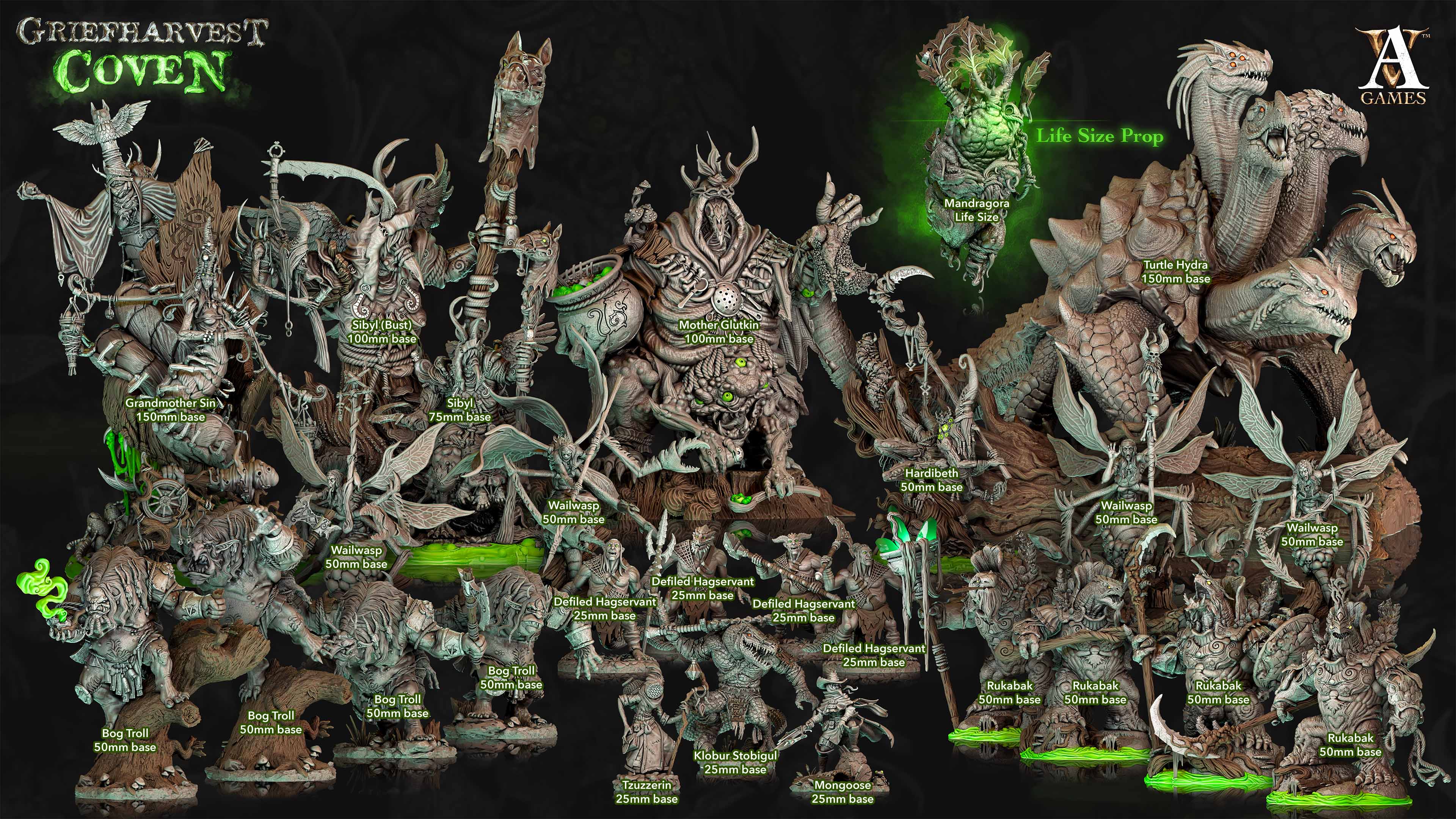 3D Printed Archvillain Games Griefharvest Coven - Turtle Hydra 28mm 32mm D&D
