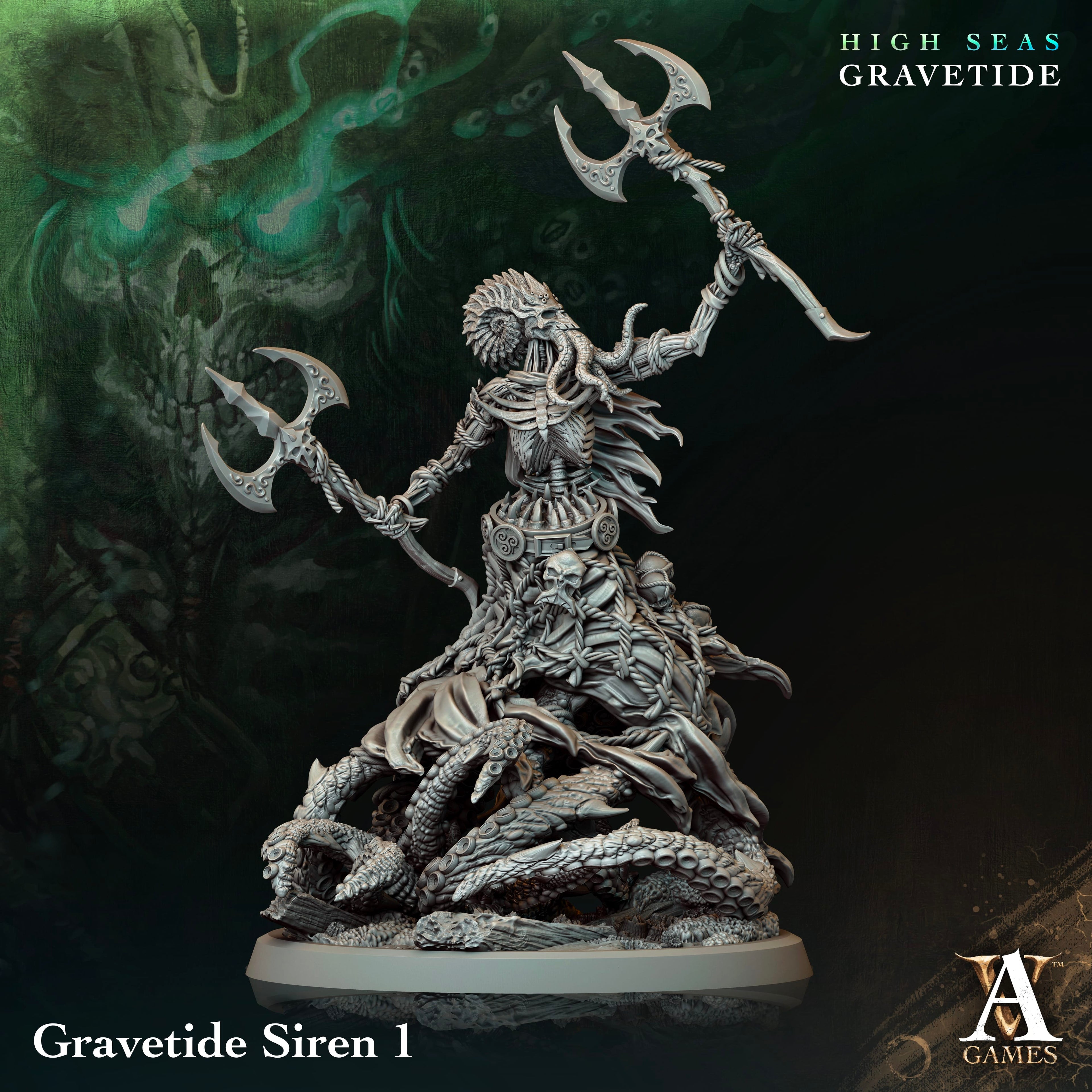 3D Printed Archvillain Games High Seas - Gravetide Gravetide Siren 28 32mm D&D