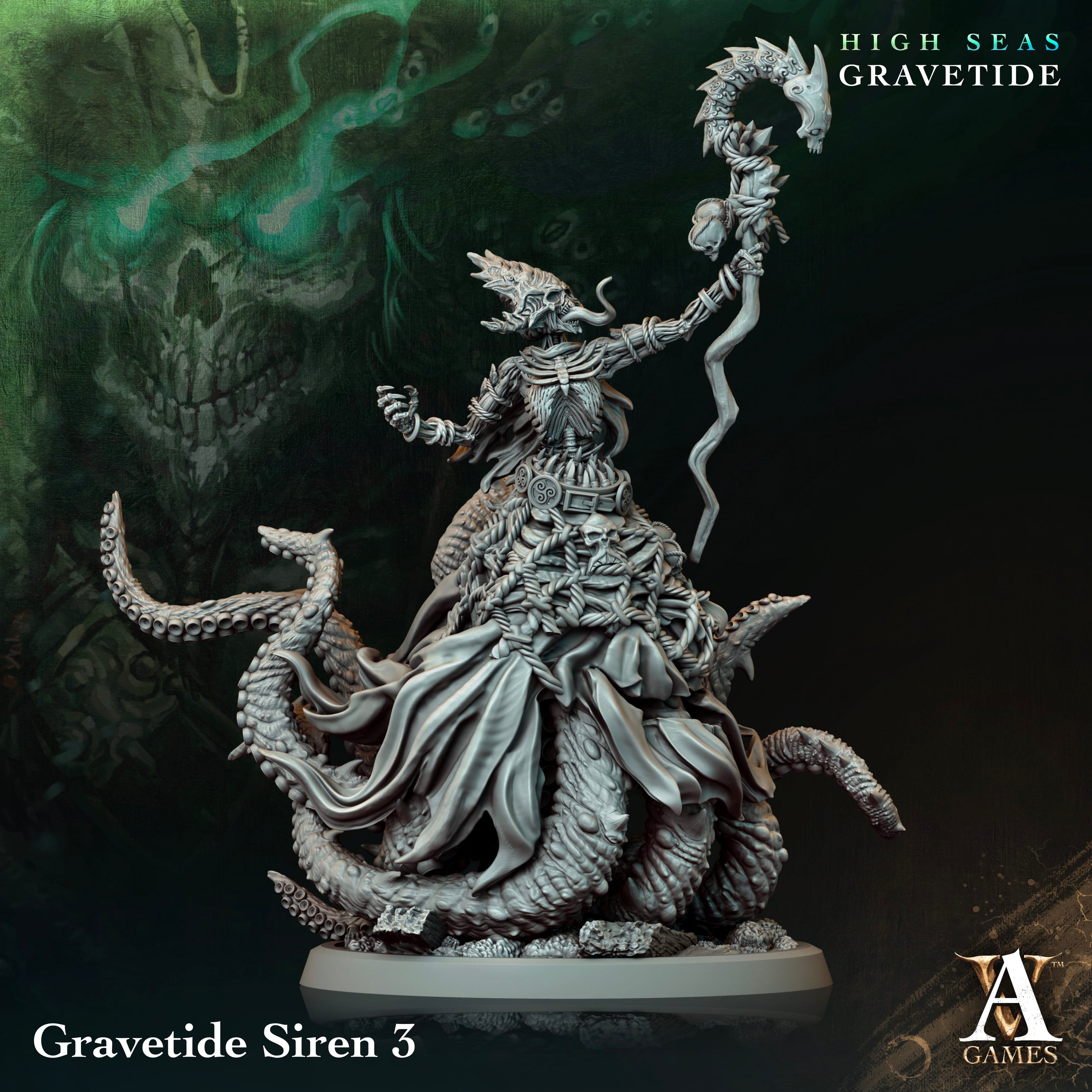 3D Printed Archvillain Games High Seas - Gravetide Gravetide Siren 28 32mm D&D
