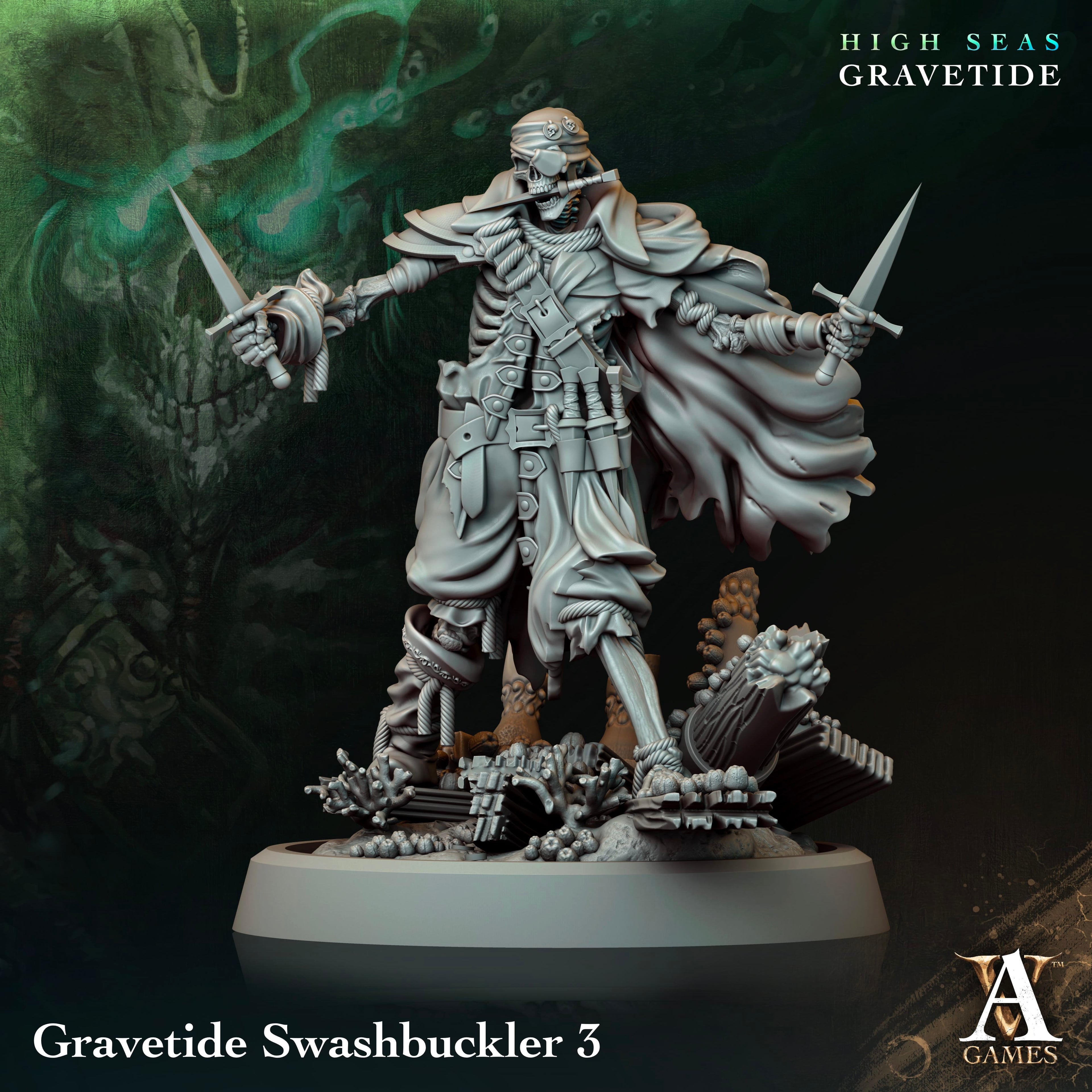 3D Printed Archvillain Games High Seas - Gravetide Gravetide Swashbuckler 28 32mm D&D