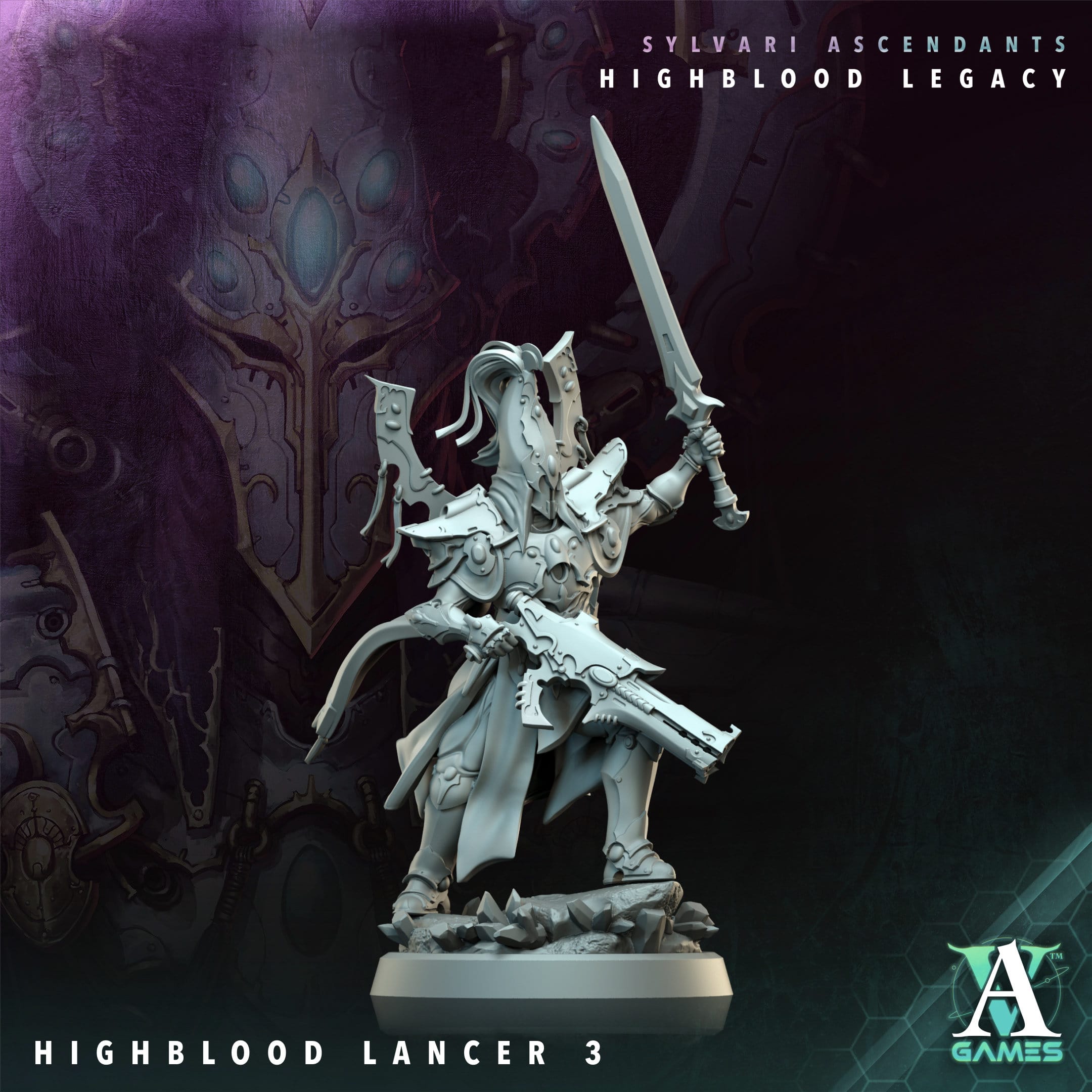3D Printed Archvillain Games Highblood Lancer Sylvari Ascendants Highblood Legacy Archvillain Society Vol XXXV 28 32mm D&D
