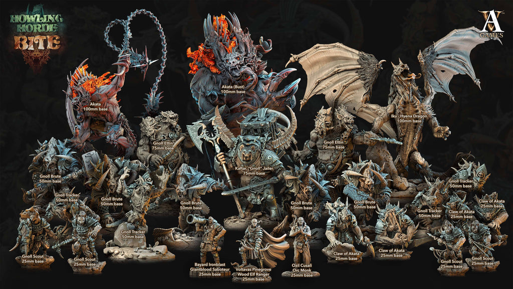 3D Printed Archvillain Games Howling Horde - Gnoll Trackers 28mm 32mm D&D