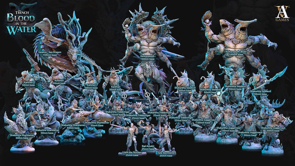 3D Printed Archvillain Games Karkhareetoth The Trench Blood In the Water 28 32mm D&D