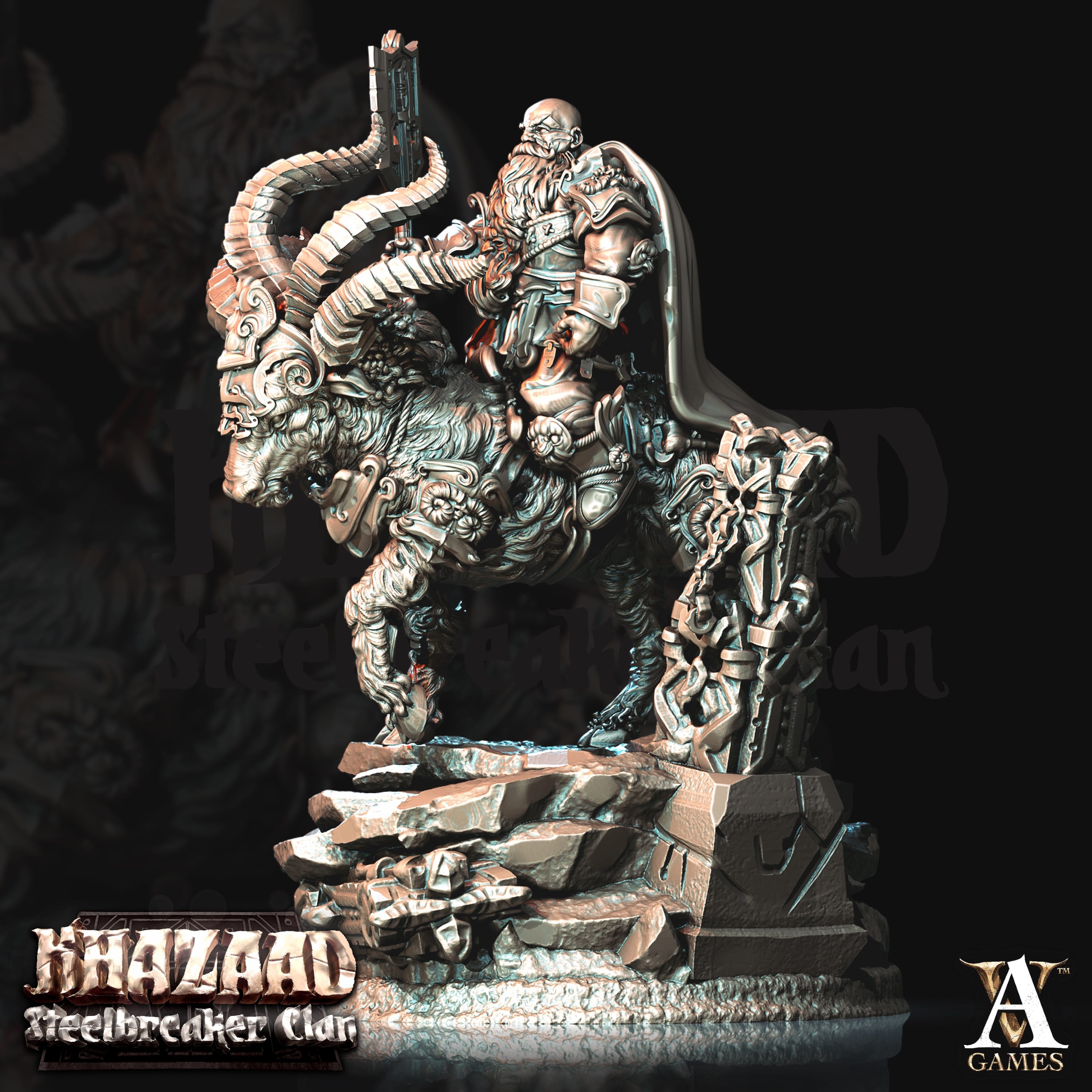 3D Printed Archvillain Games Khazaad Steelbreaker Clan - Steelbreaker Warriors Ram Riders 28mm 32mm D&D