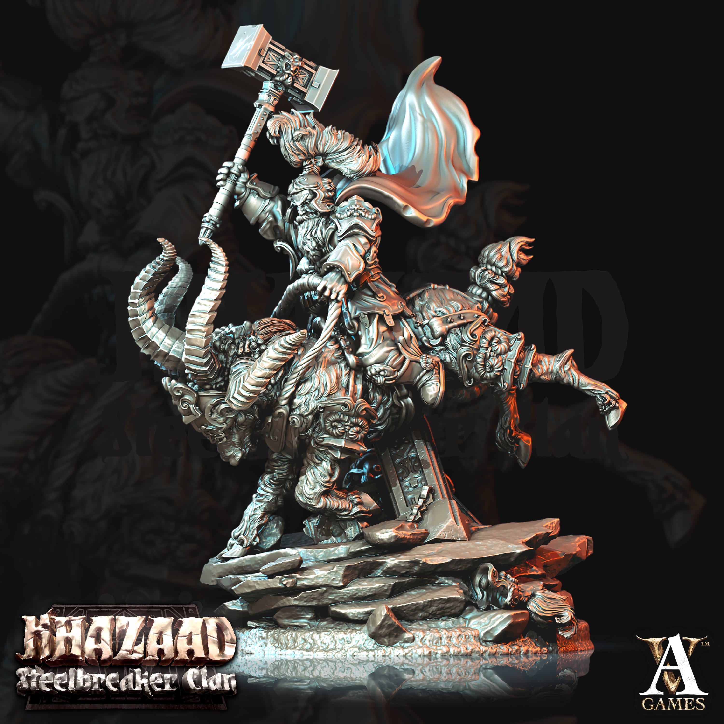 3D Printed Archvillain Games Khazaad Steelbreaker Clan - Steelbreaker Warriors Ram Riders 28mm 32mm D&D