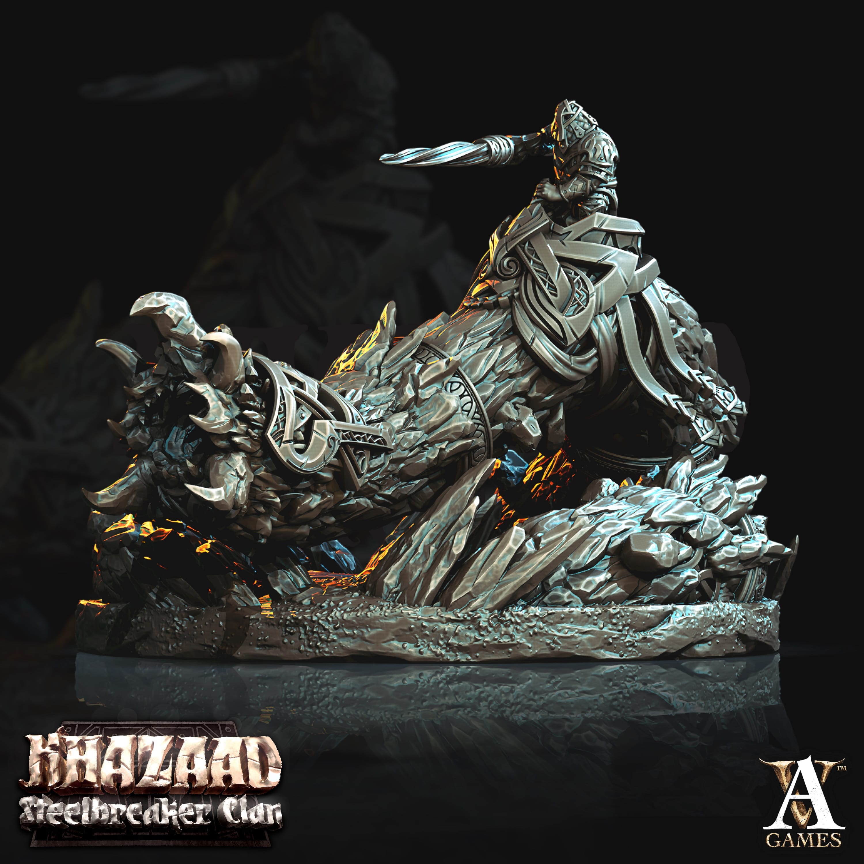 3D Printed Archvillain Games Khazaad Steelbreaker Clan - Stone Worm with Rider 28mm 32mm D&D
