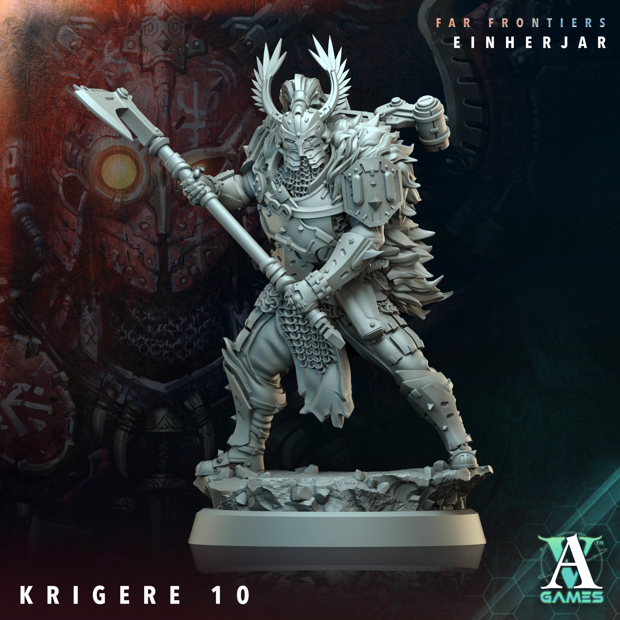 3D Printed Archvillain Games Krigere Far Frontiers Einherjar 28 32mm D&D