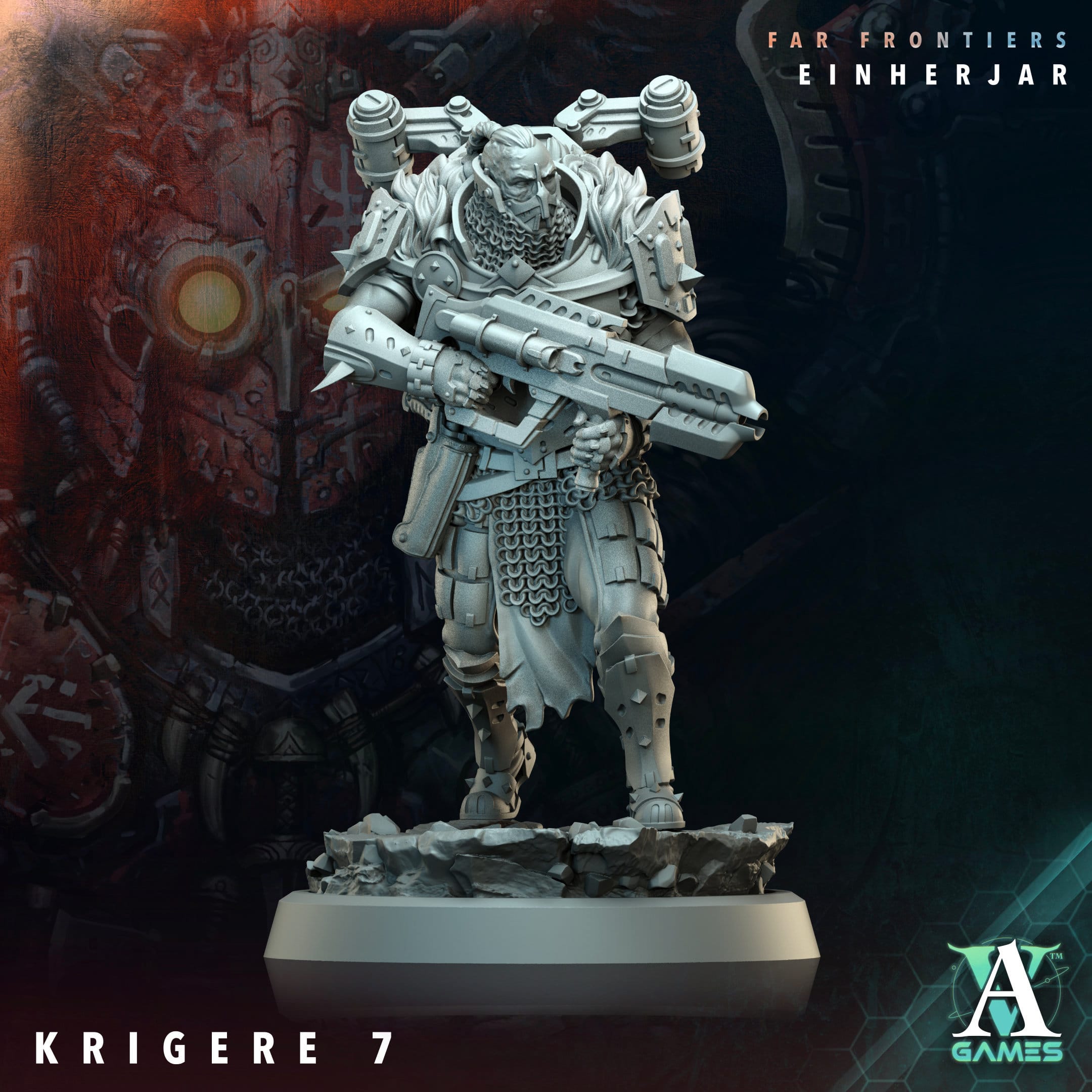 3D Printed Archvillain Games Krigere Far Frontiers Einherjar 28 32mm D&D