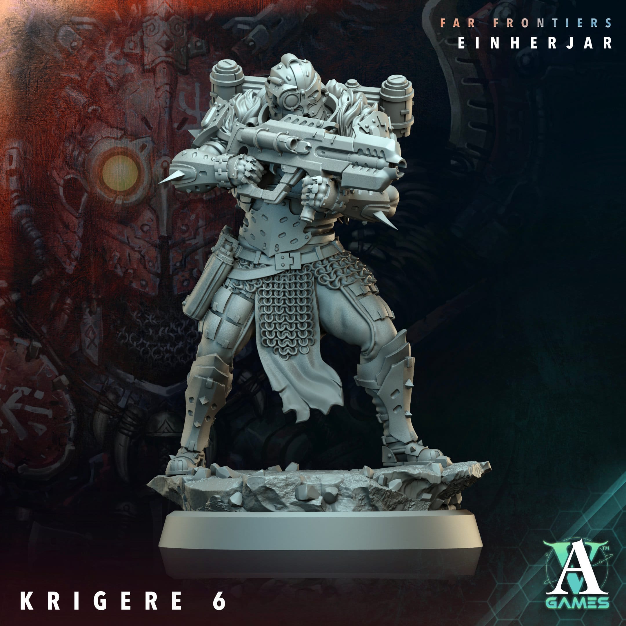3D Printed Archvillain Games Krigere Far Frontiers Einherjar 28 32mm D&D