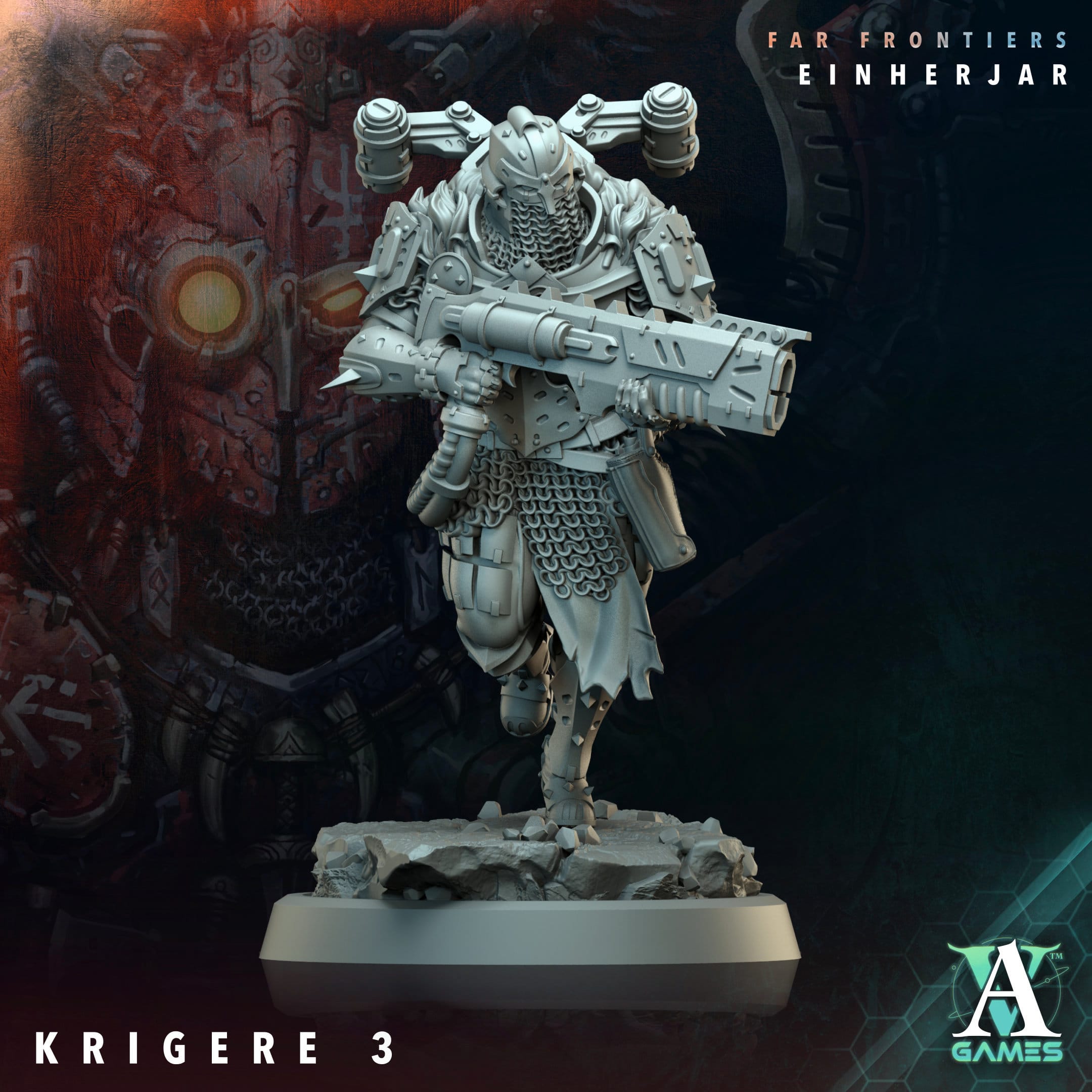 3D Printed Archvillain Games Krigere Far Frontiers Einherjar 28 32mm D&D