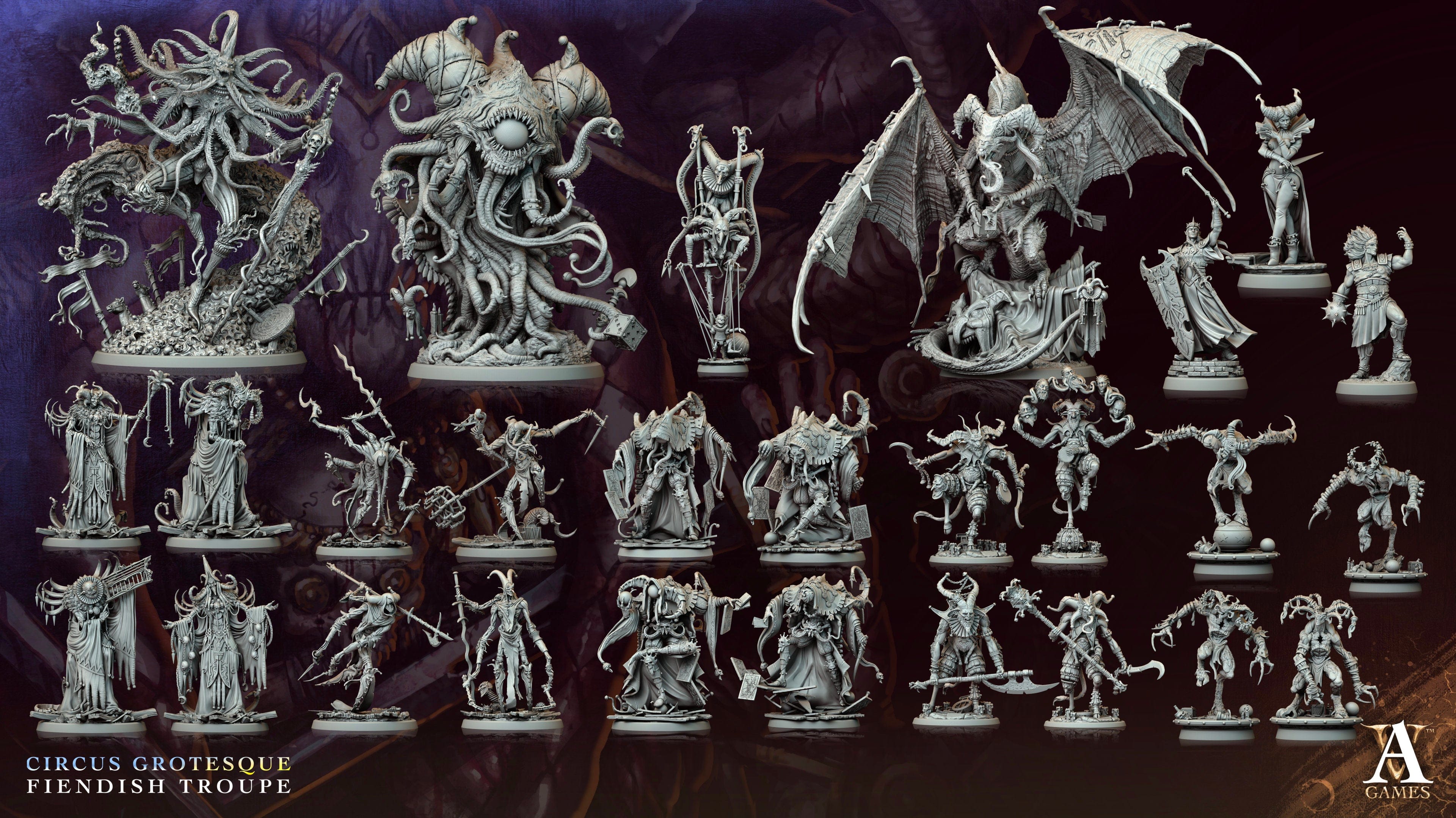 3D Printed Archvillain Games Paragnoste Circus Grotesque Fiendish Troupe 28 32mm D&D
