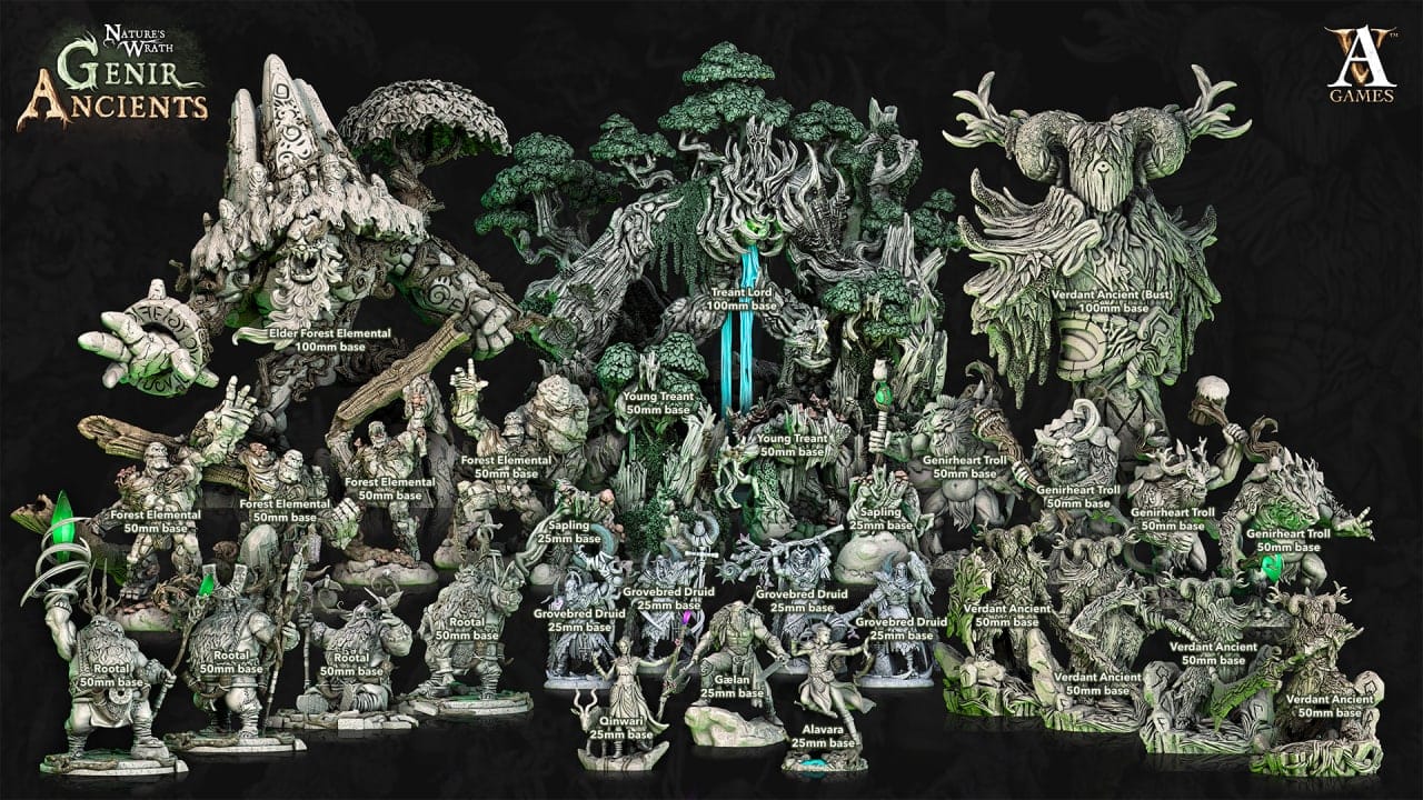 3D Printed Archvillain Games Nature's Wrath Genir Ancients - Forest Elementals 28mm 32mm D&D