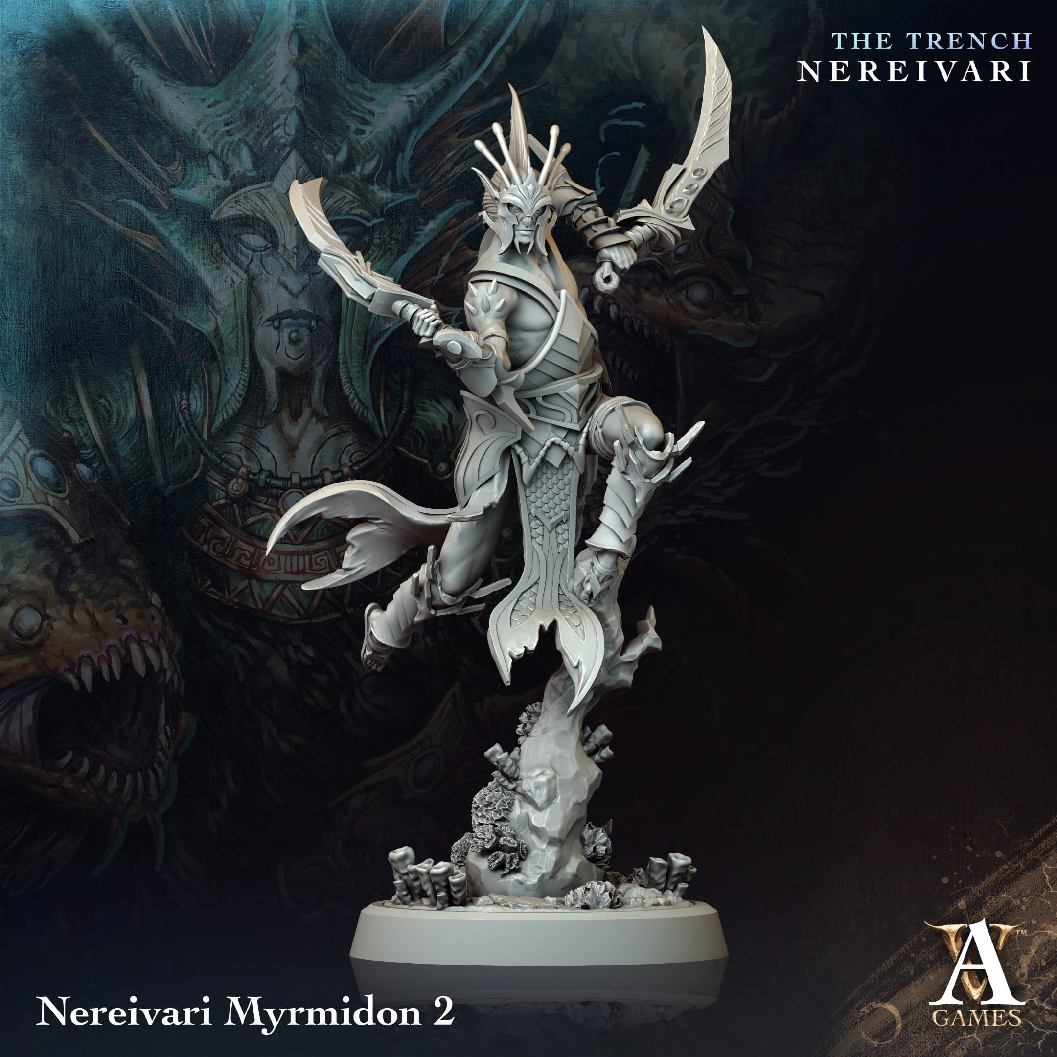 3D Printed Archvillain Games Nereivari Myrmidon The Trench Nereivari Archvillain Society Vol XXXV 28 32mm D&D