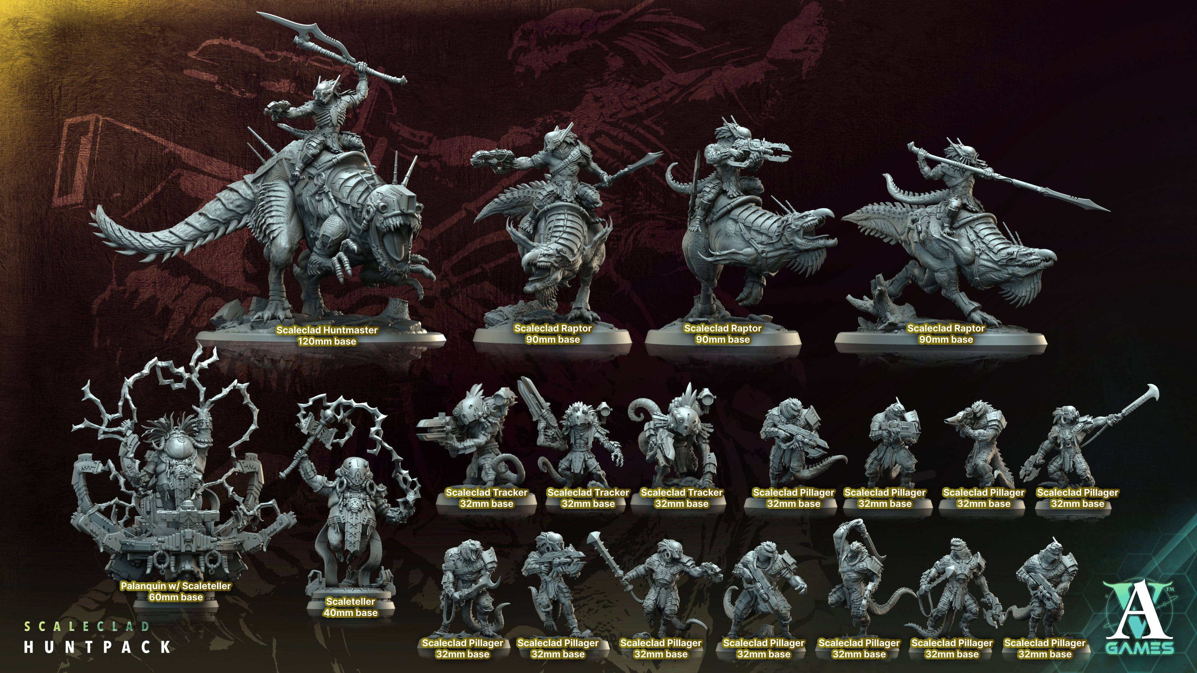 3D Printed Archvillain Games Scaleclad Tracker Scaleclad Huntpack 28 32mm D&D