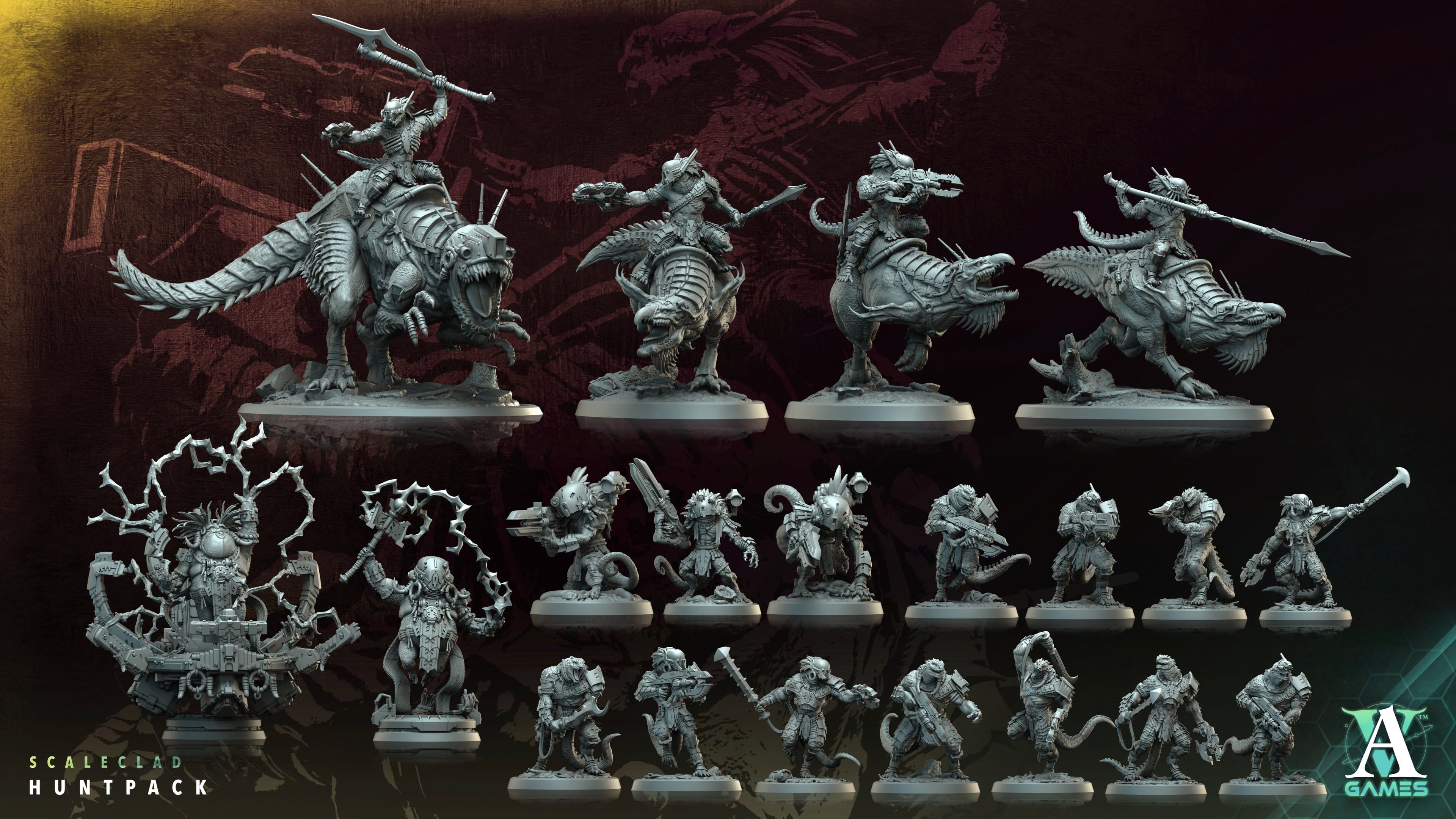 3D Printed Archvillain Games Scaleclad Raptor Scaleclad Huntpack 28 32mm D&D