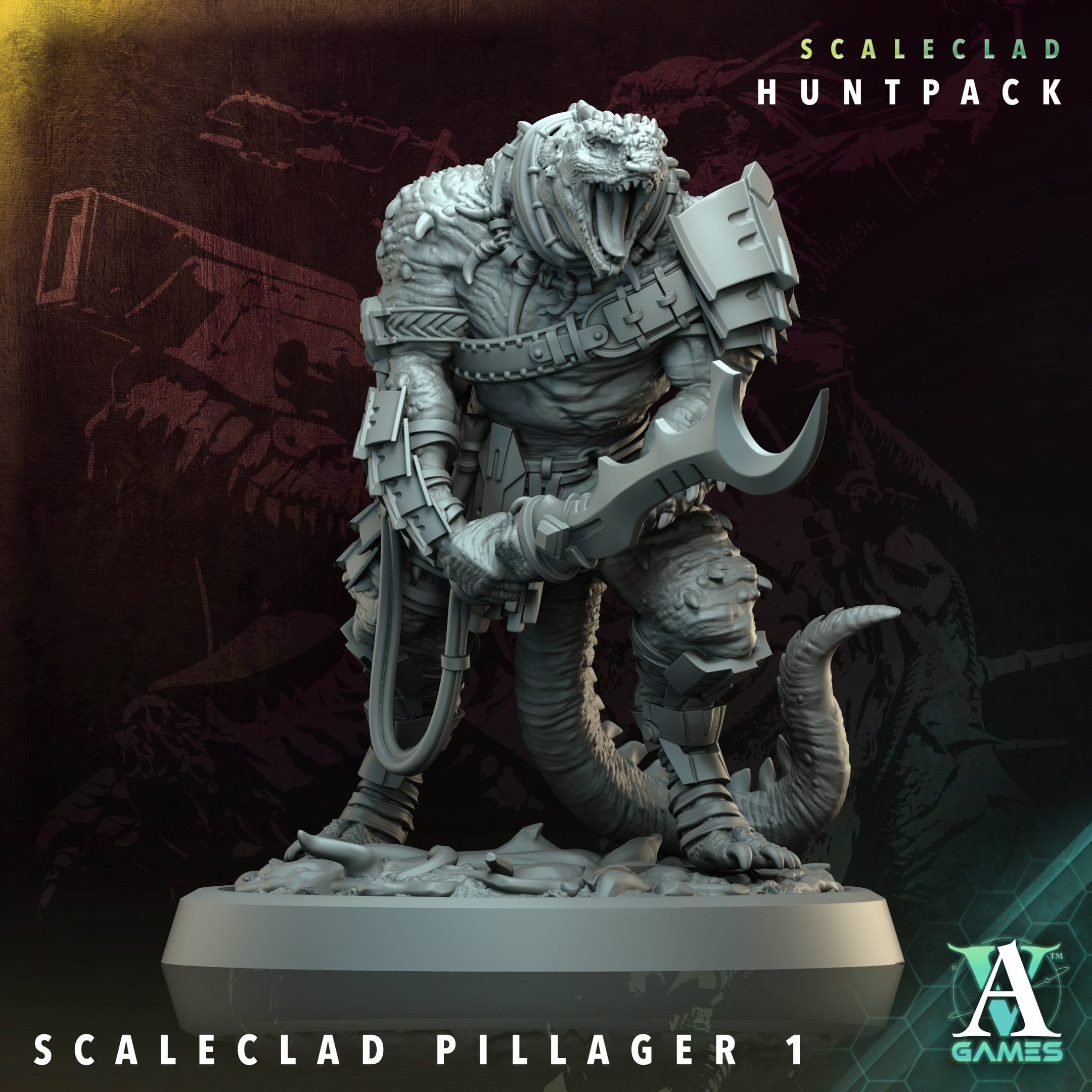 3D Printed Archvillain Games Scaleclad Pillager Scaleclad Huntpack 28 32mm D&D