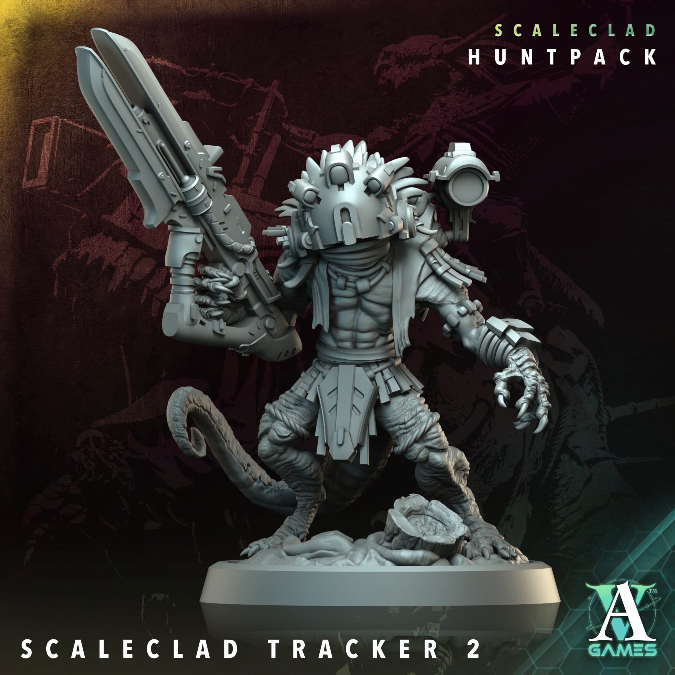 3D Printed Archvillain Games Scaleclad Tracker Scaleclad Huntpack 28 32mm D&D