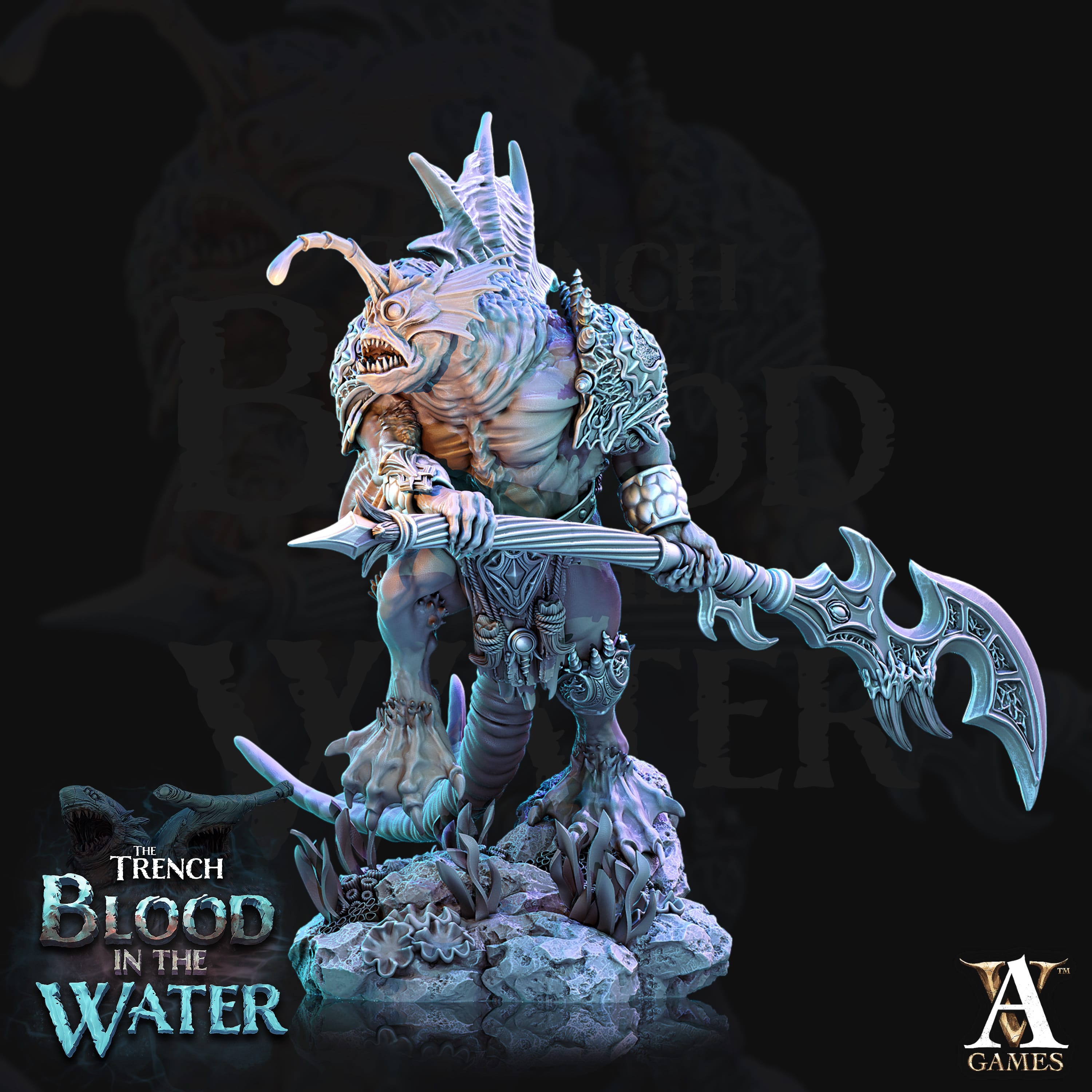 3D Printed Archvillain Games Shakarkha Seadevils The Trench Blood In the Water 28 32mm D&D