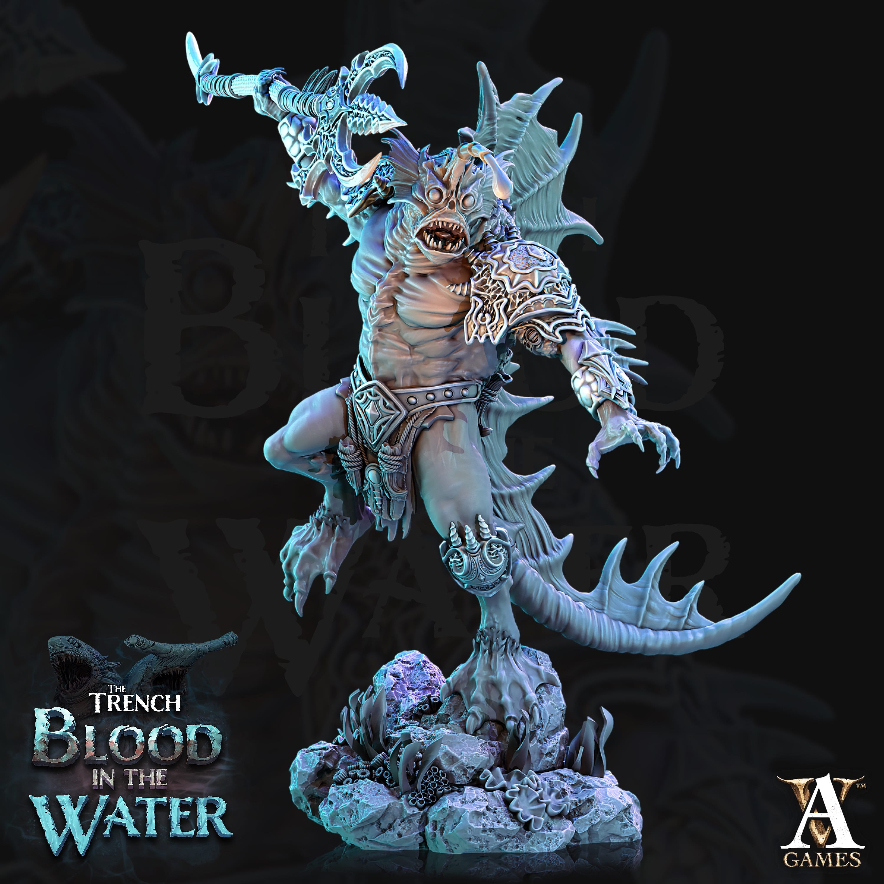 3D Printed Archvillain Games Shakarkha Seadevils The Trench Blood In the Water 28 32mm D&D