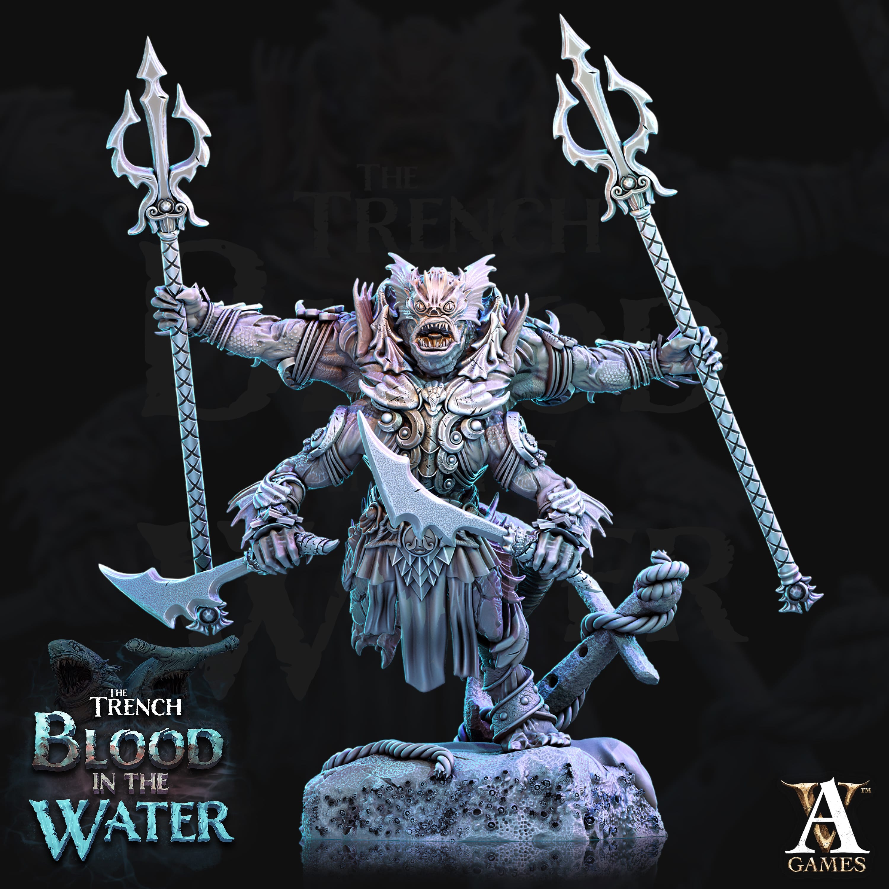 3D Printed Archvillain Games Shakarkha Tidebringers The Trench Blood In the Water 28 32mm D&D