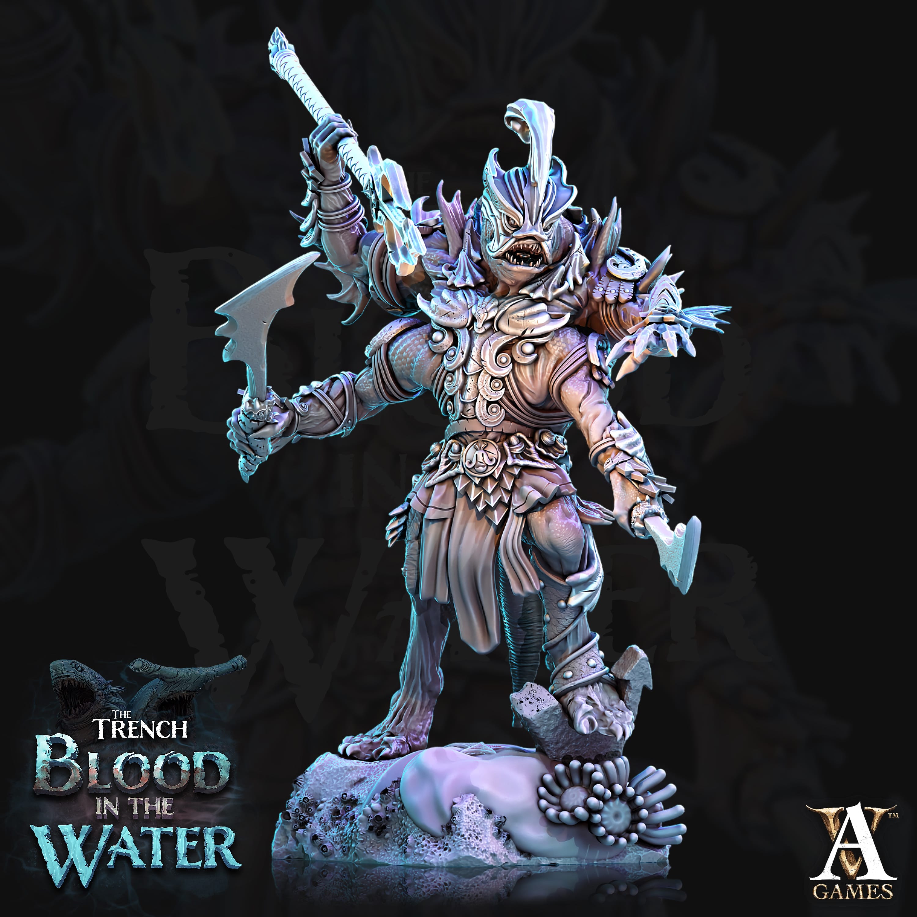 3D Printed Archvillain Games Shakarkha Tidebringers The Trench Blood In the Water 28 32mm D&D