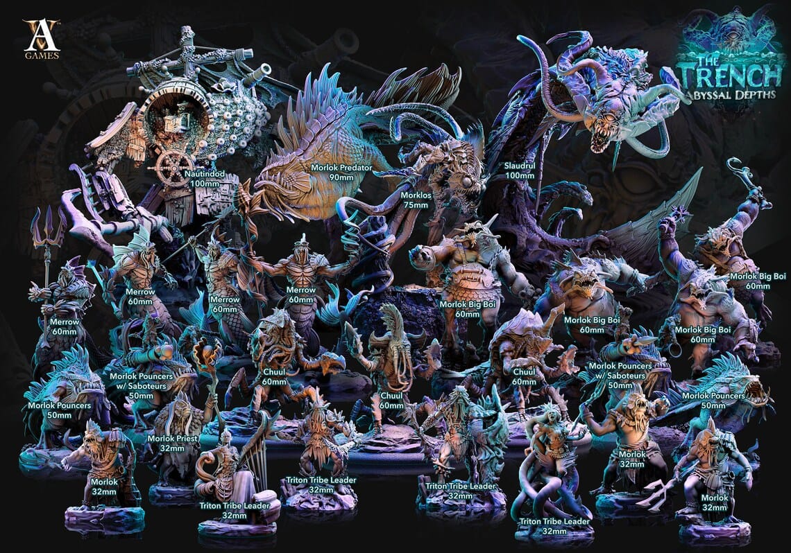 3D Printed Archvillain Games Slaudrul the Aboleth The Trench Abyssal Depths 28 32mm D&D