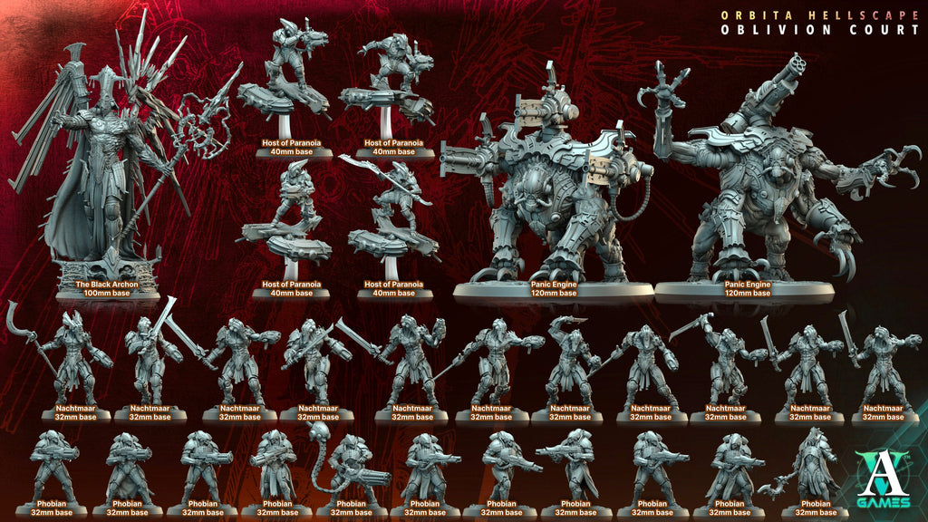 3D Printed Archvillain Games Panic Engine Orbita Hellscape Oblivion Court 28 32mm D&D