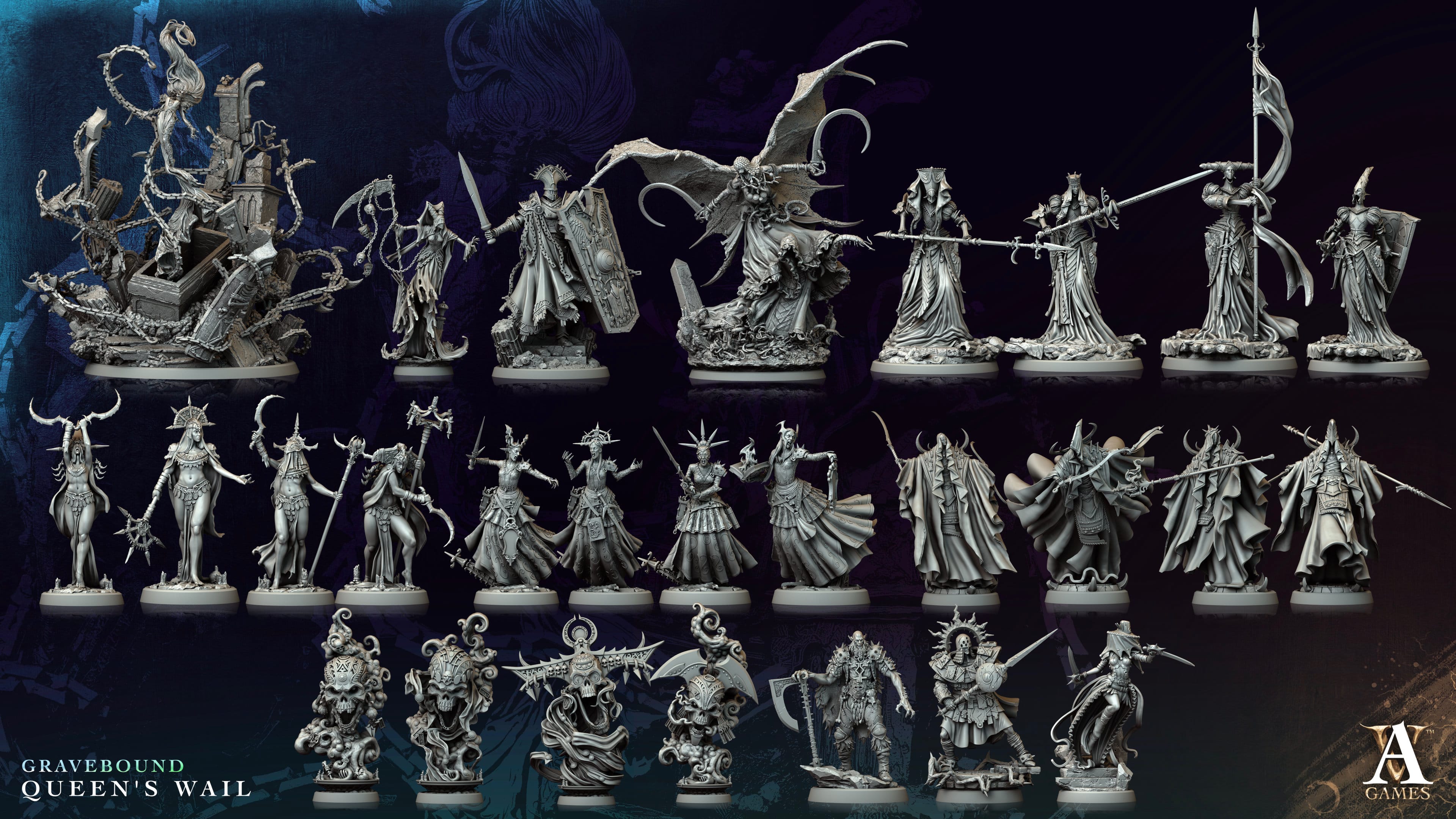 3D Printed Archvillain Games Necrodar Gravebound Queen's Wail 28 32mm D&D