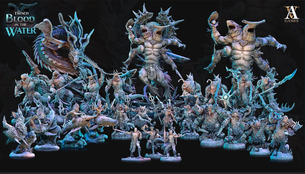 3D Printed Archvillain Games Vaiakvo Sea Dragon The Trench Blood In the Water 28 32mm D&D